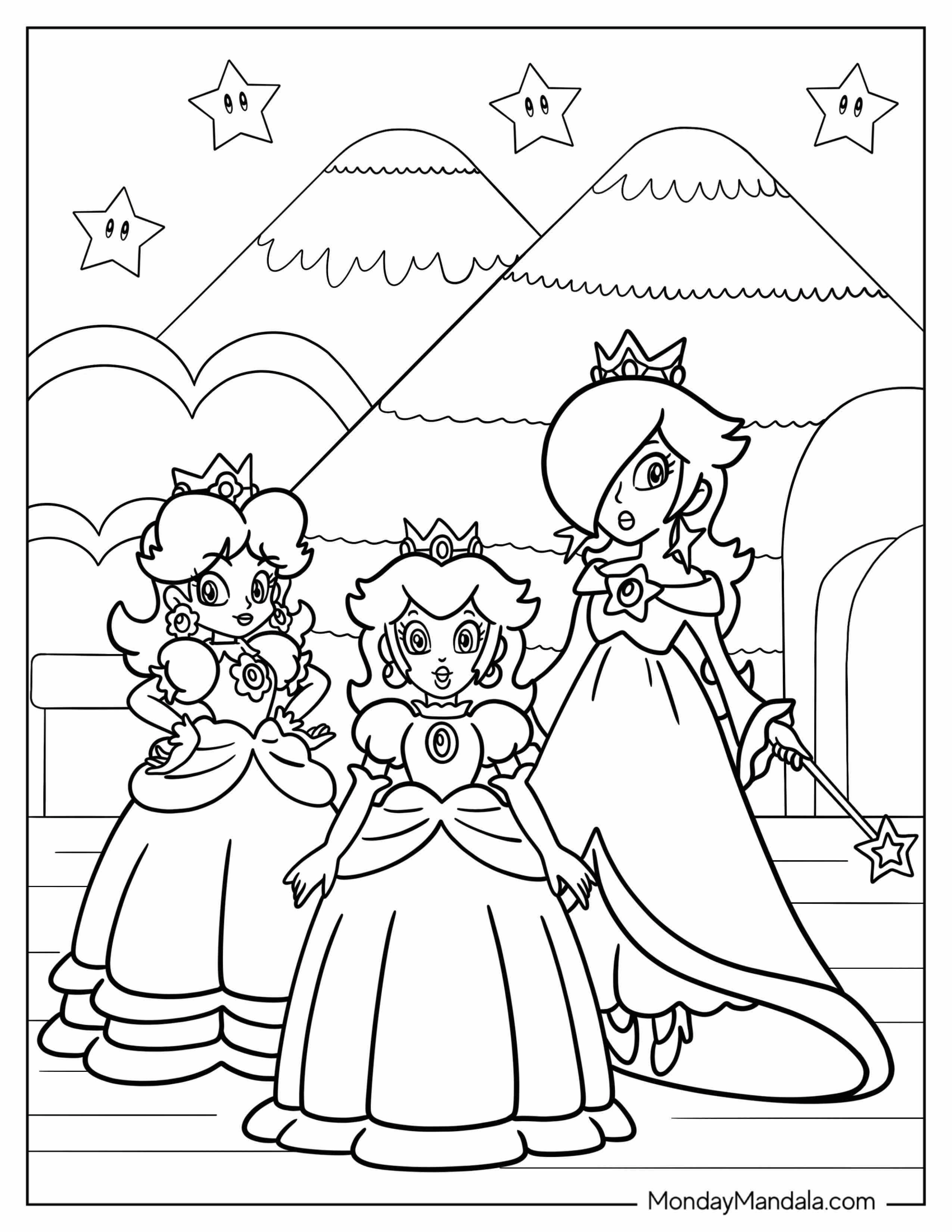 Princess Rosalina Coloring Page With Peach, And Daisy