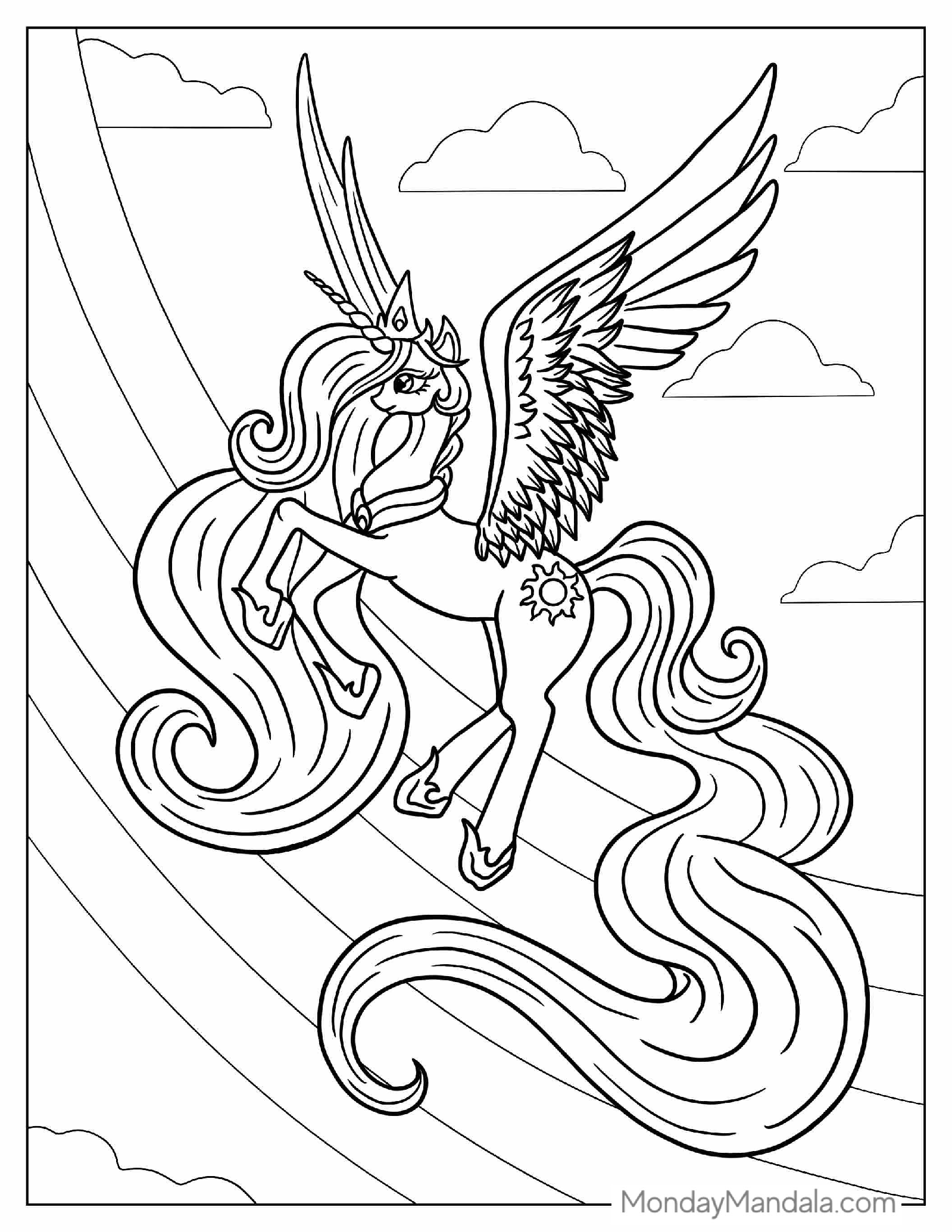 Princess Unicorn Coloring Page