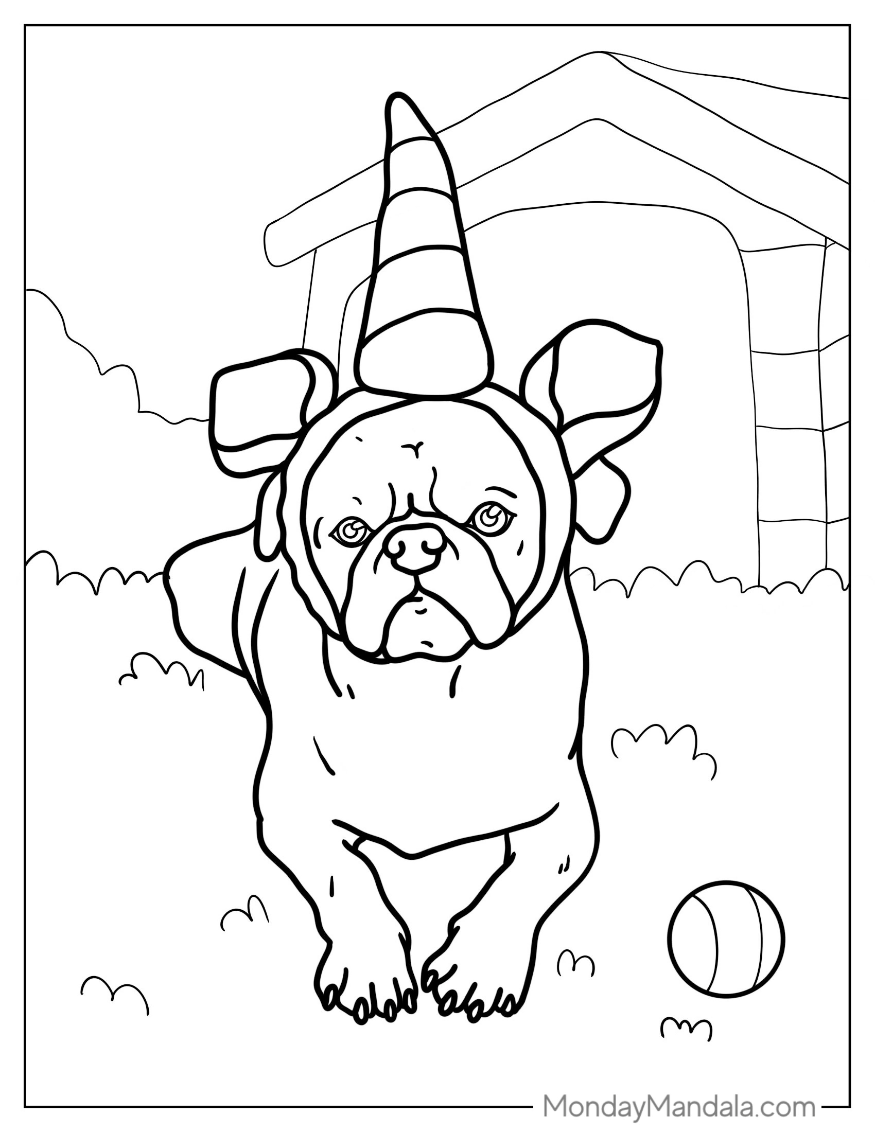 Pug Wearing a Unicorn Horn To Color