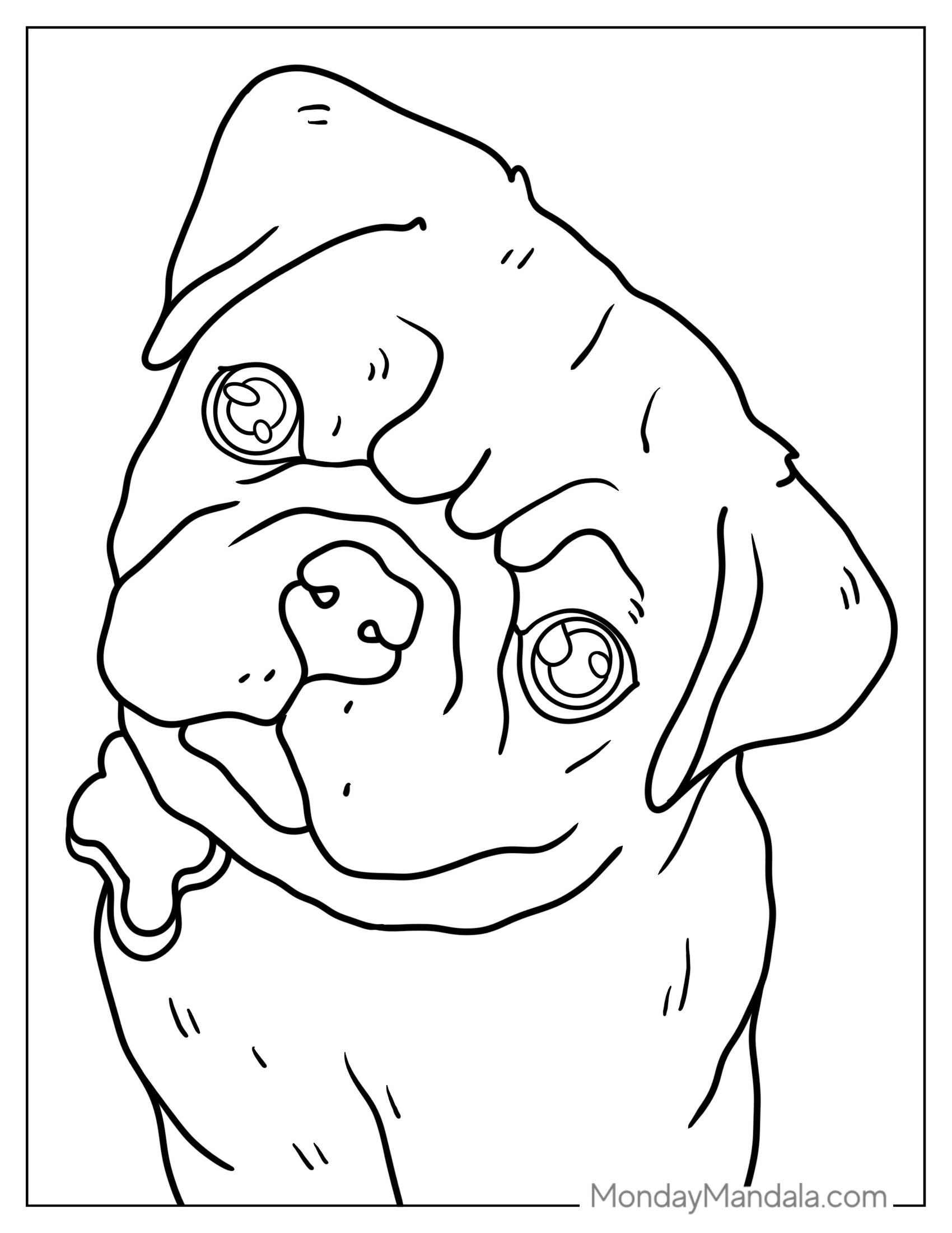 Pug With Cute Puppy Eyes To Color