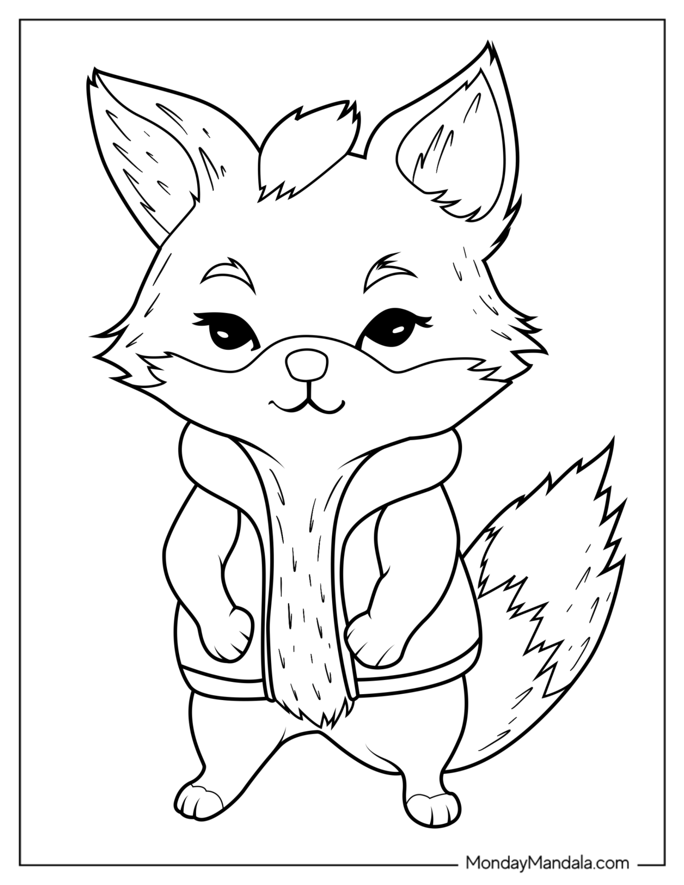 Punk Cartoon Fox Coloring Page Wearing Vest