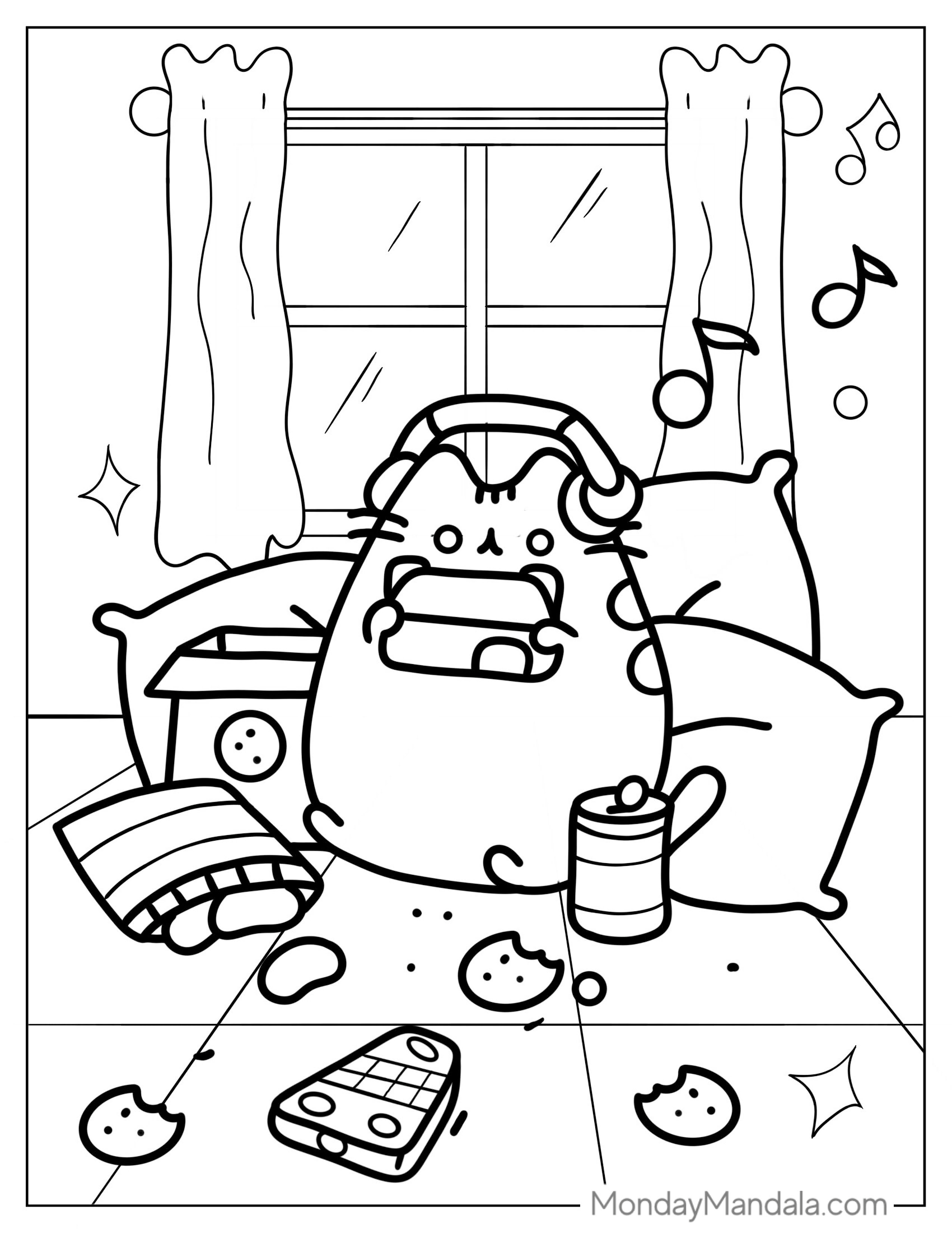 Pusheen Eating And Listening To Music In Bedroom