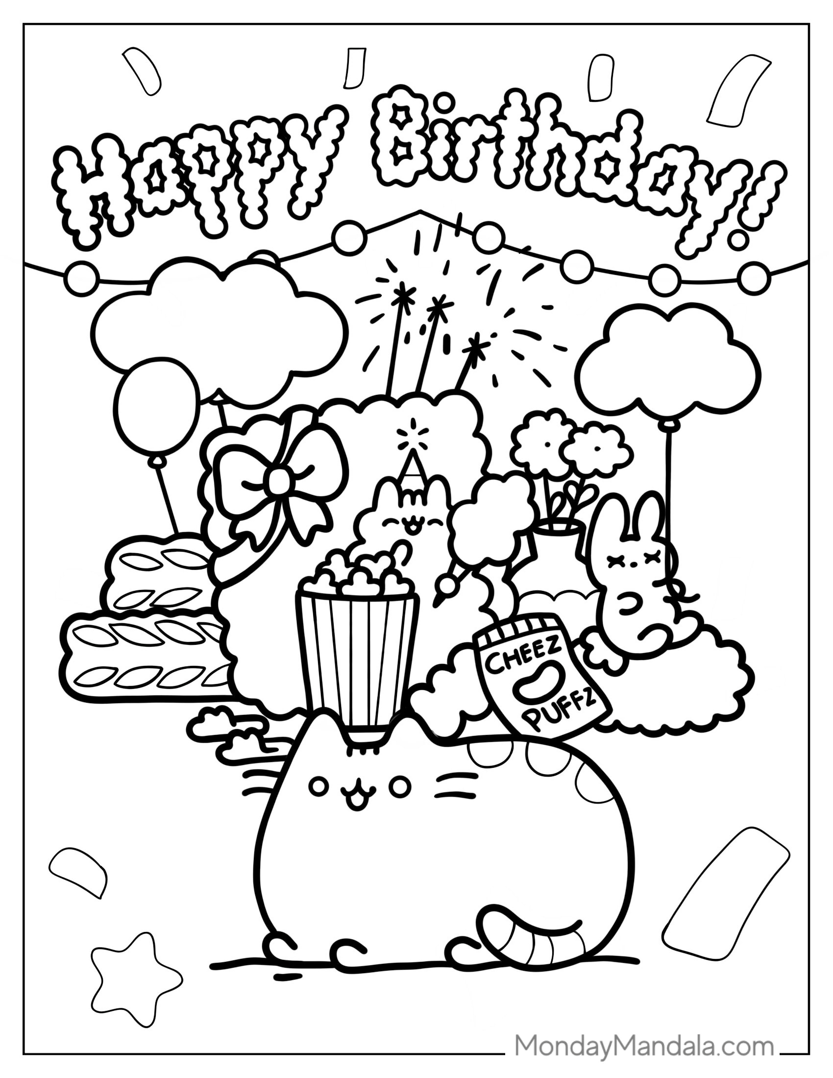 Pusheen Happy Birthday Coloring Page