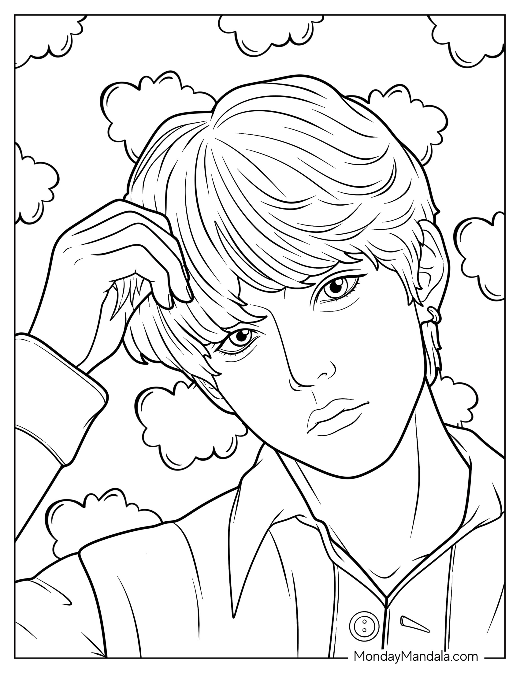 Realistic BTS Coloring Page Of V Kim Tae hyung