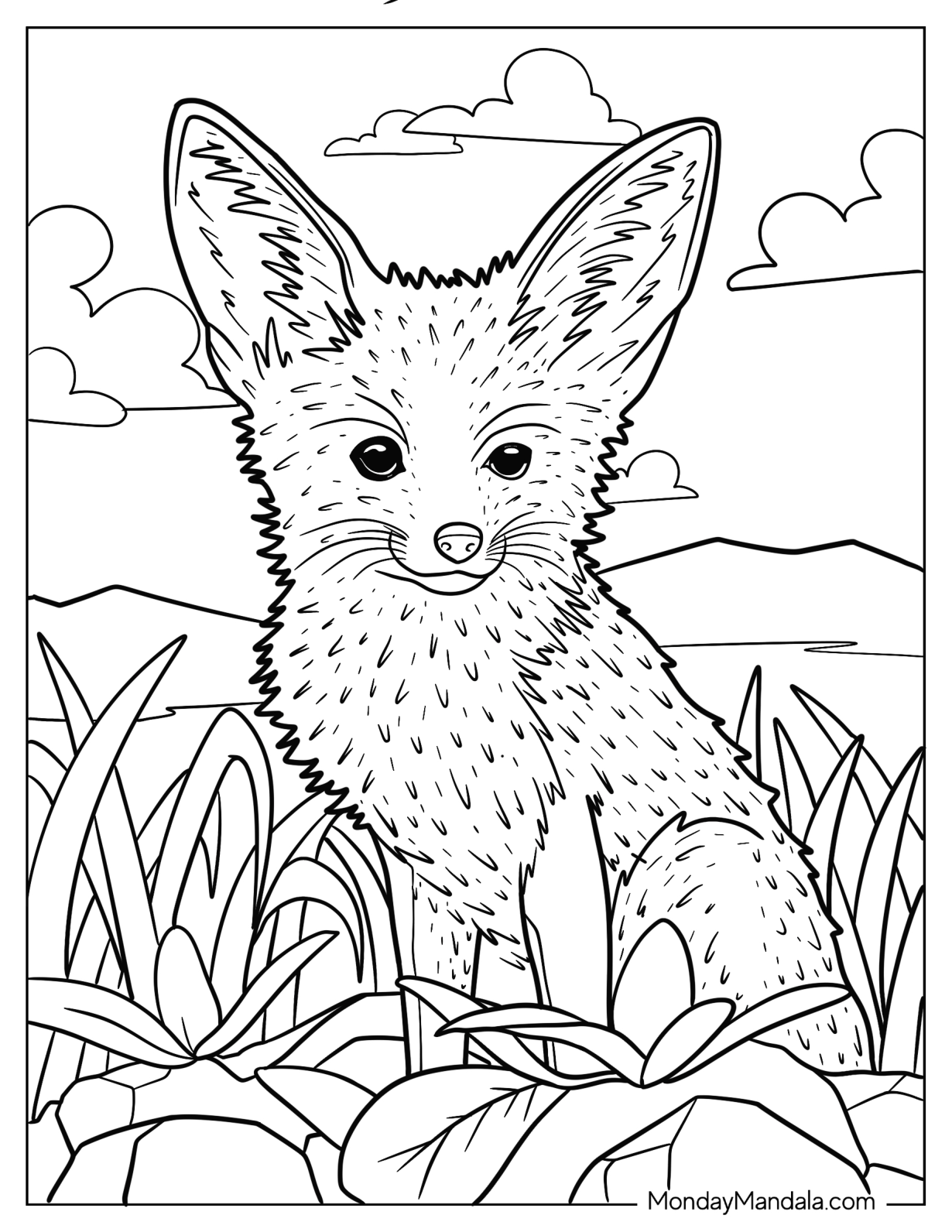 Realistic Baby Fox Coloring Page In Nature