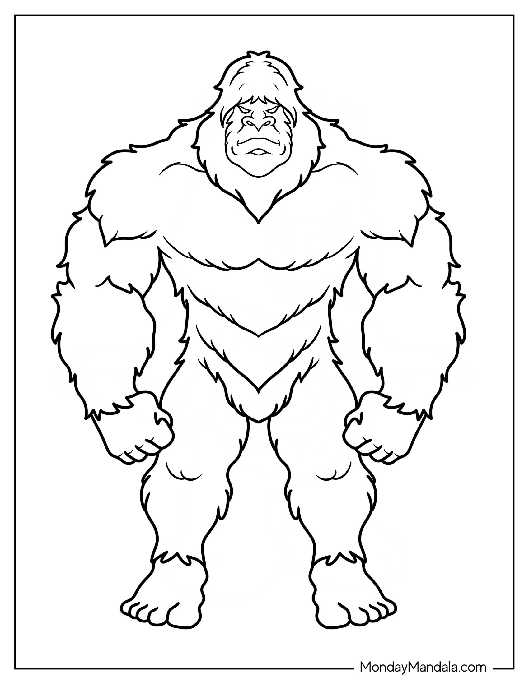 Realistic Bigfoot And Yeti Coloring Page Outline