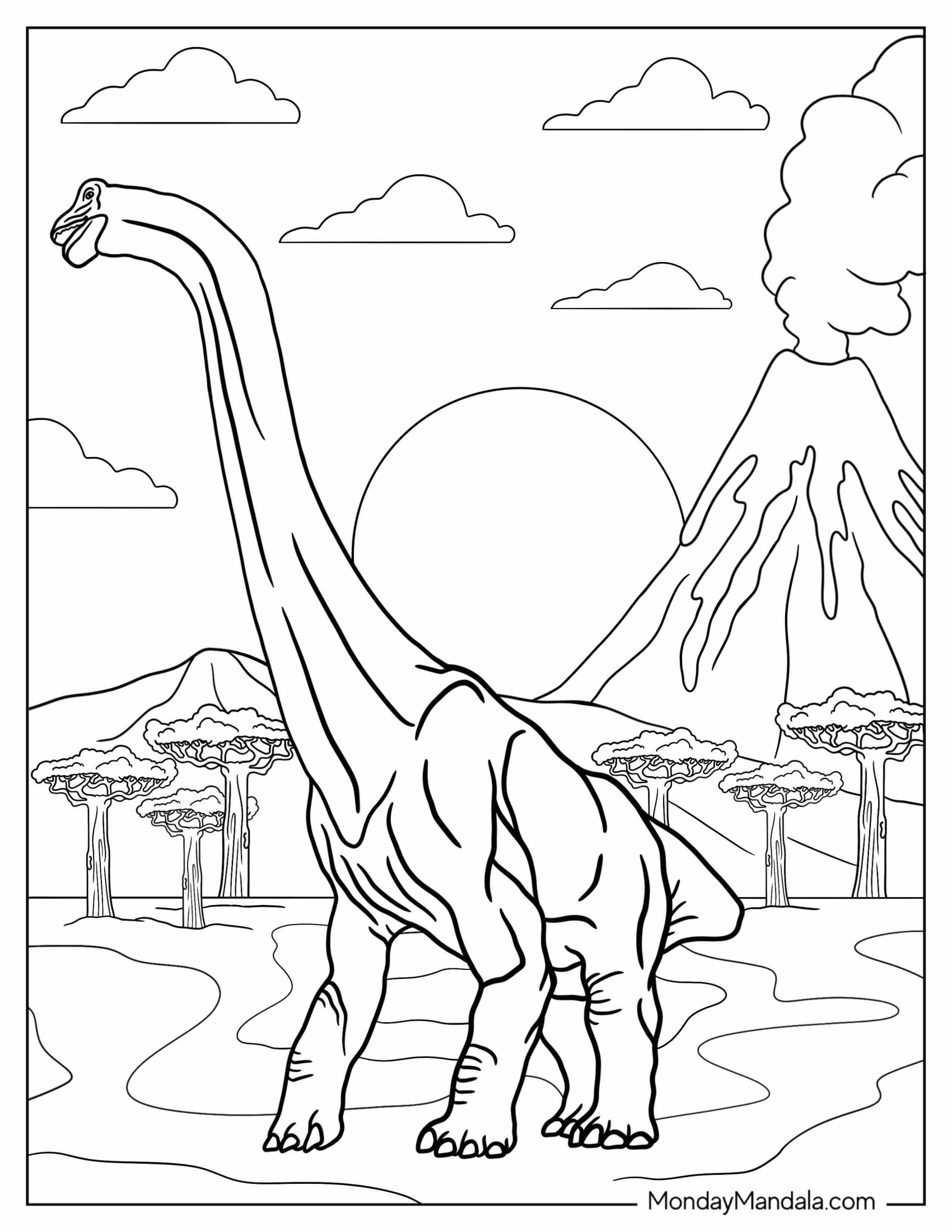 Realistic Brachiosaurus During Volcanic Eruption