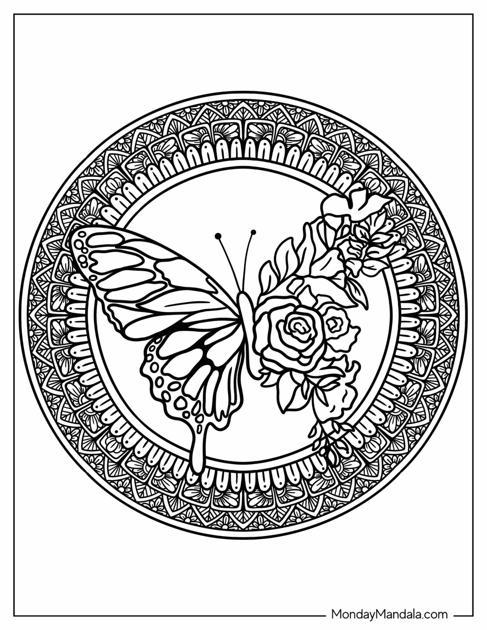 Realistic Butterfly Mandala Coloring Sheet