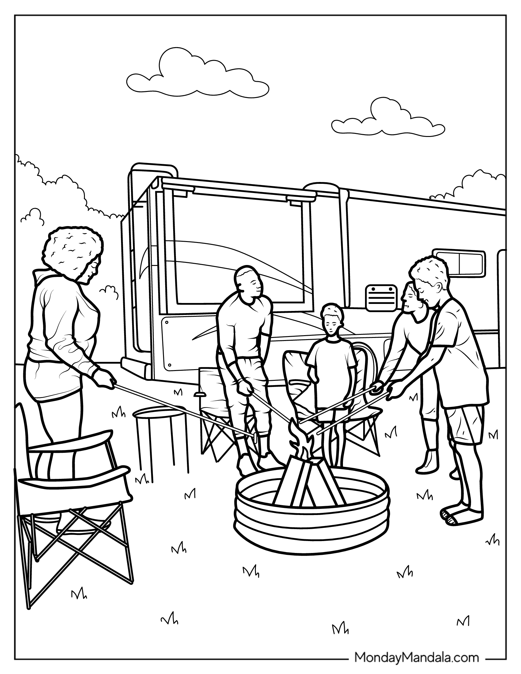 Realistic Coloring Page Of Campers Making S_mores