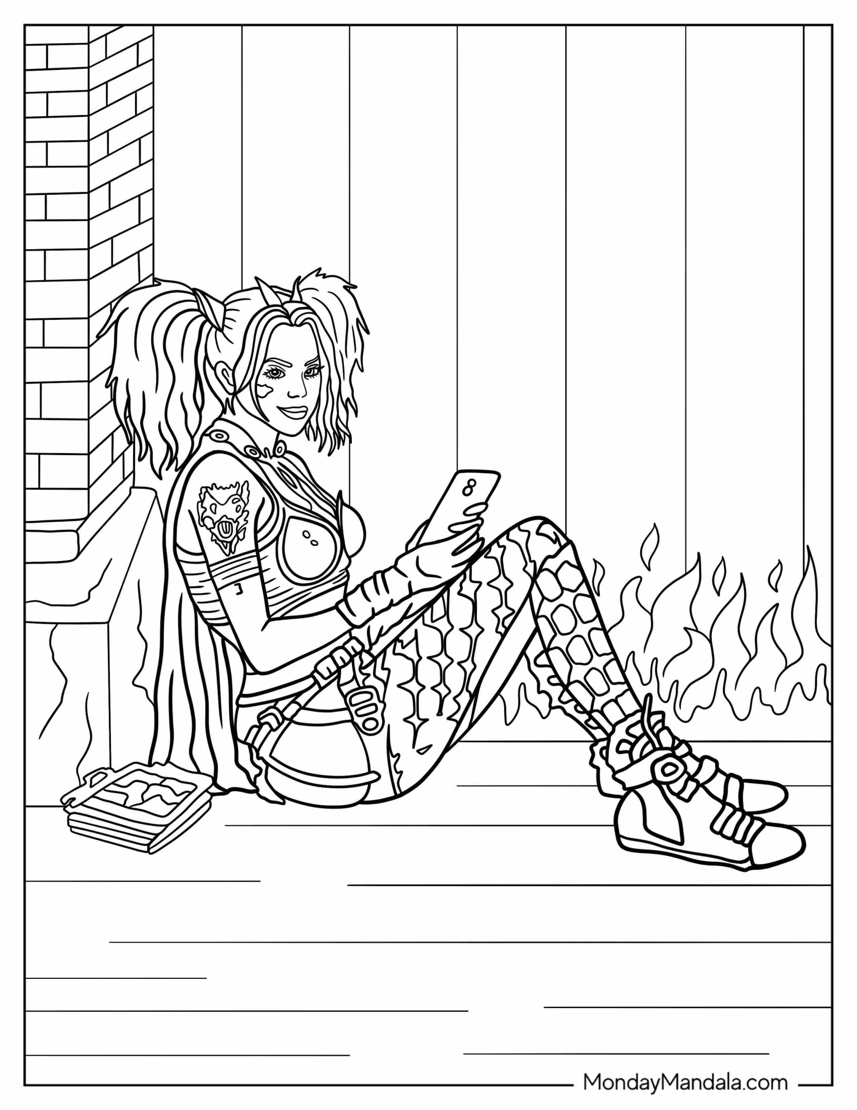 Realistic Coloring Sheet Of Harley Quinn Sitting