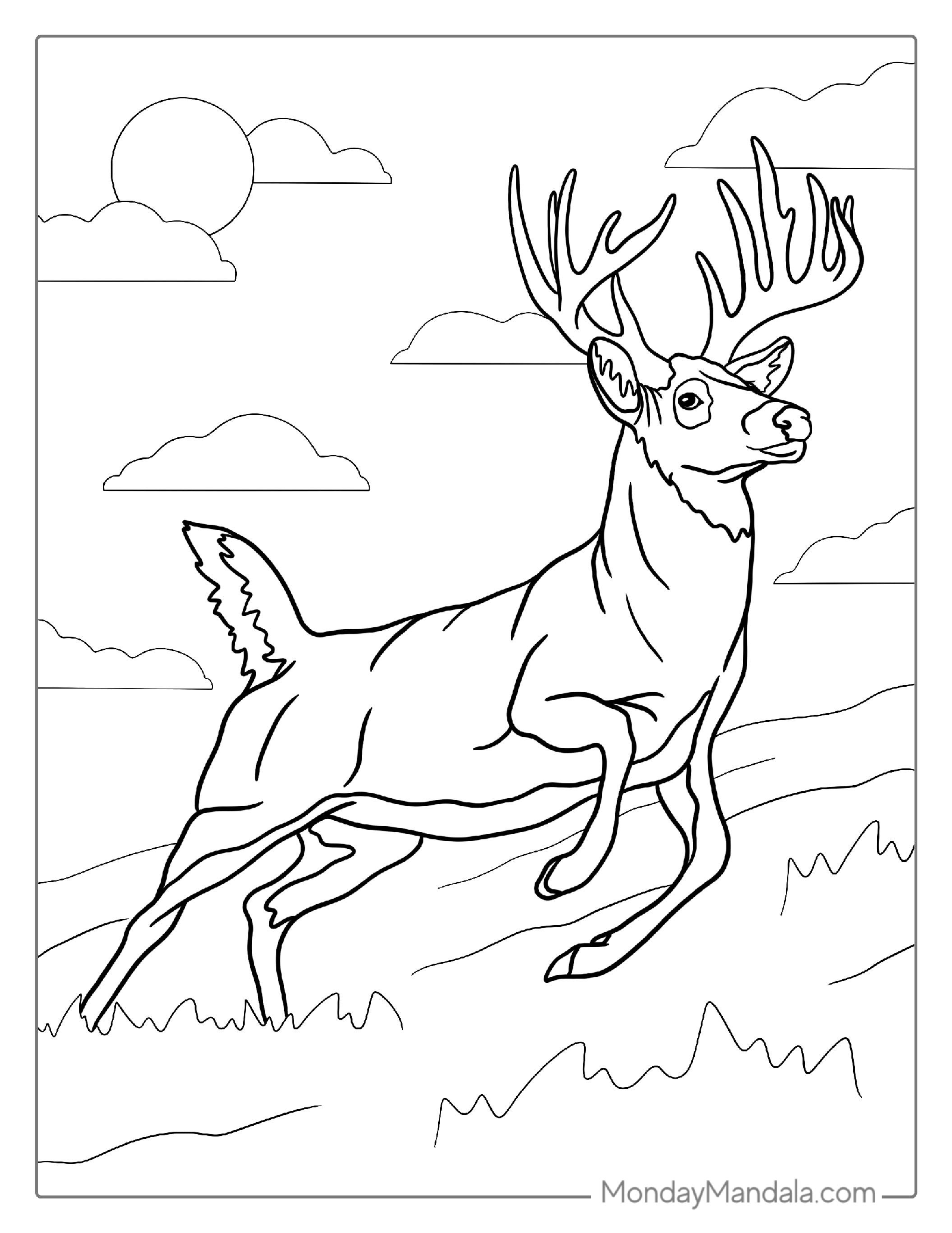 Realistic Deer Running Coloring Page