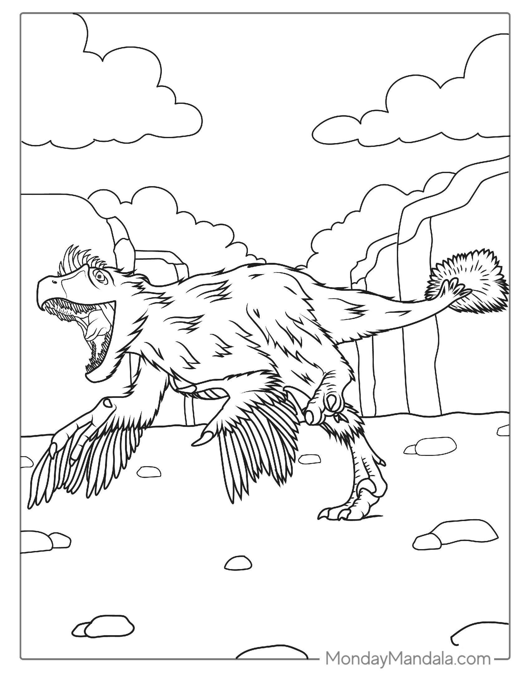 Realistic Feathered Velociraptor Coloring Page