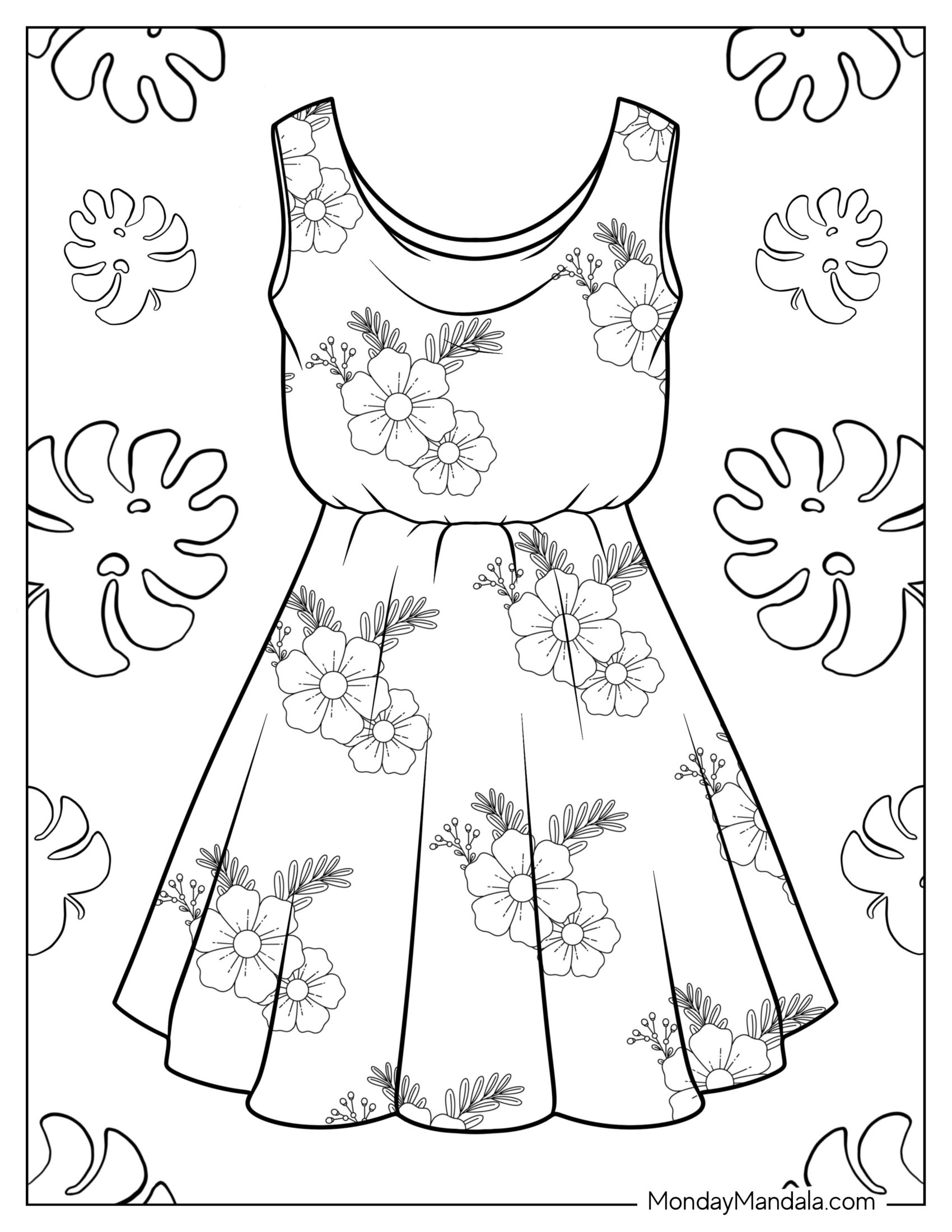 Realistic Floral Summer Dress Coloring Page