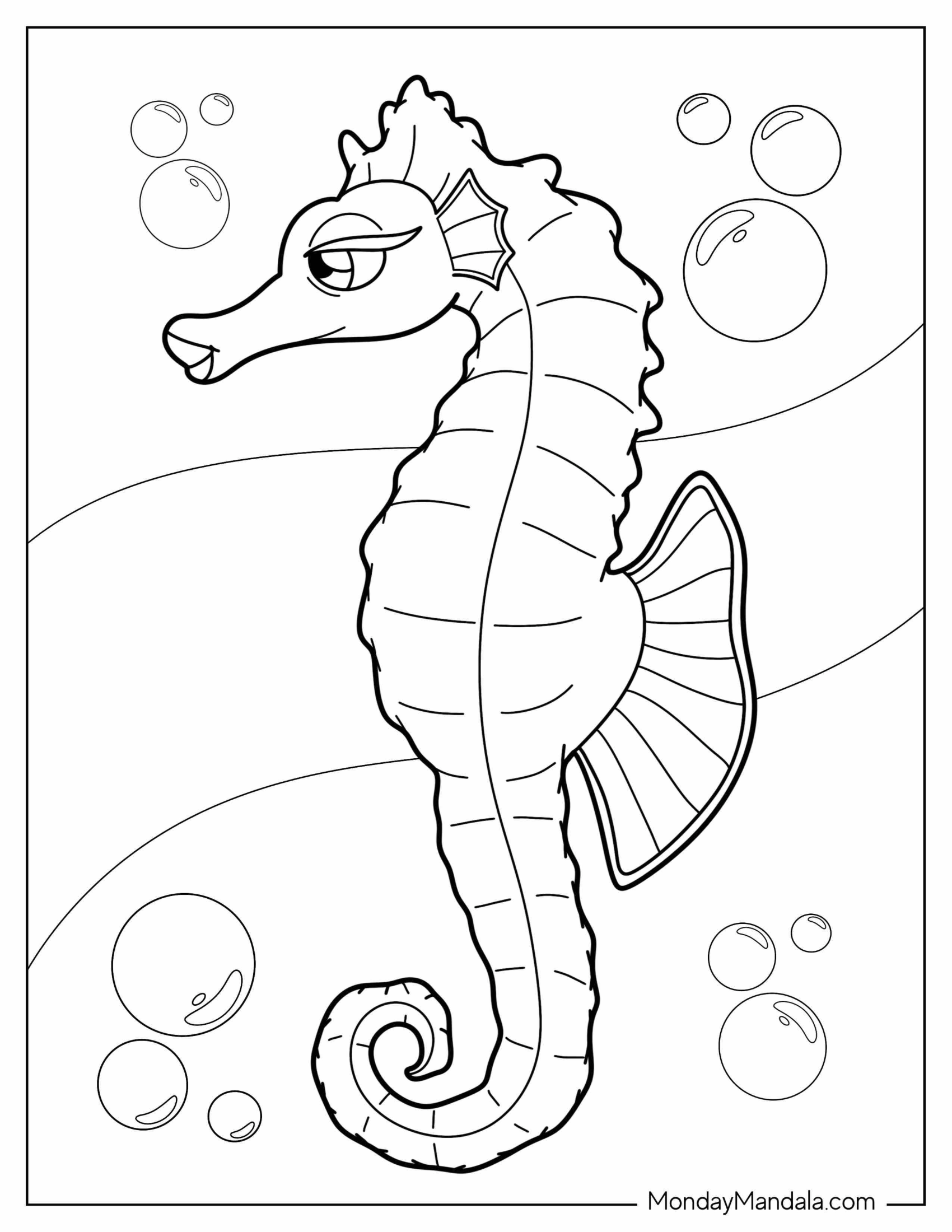 Realistic Looking Seahorse To Color