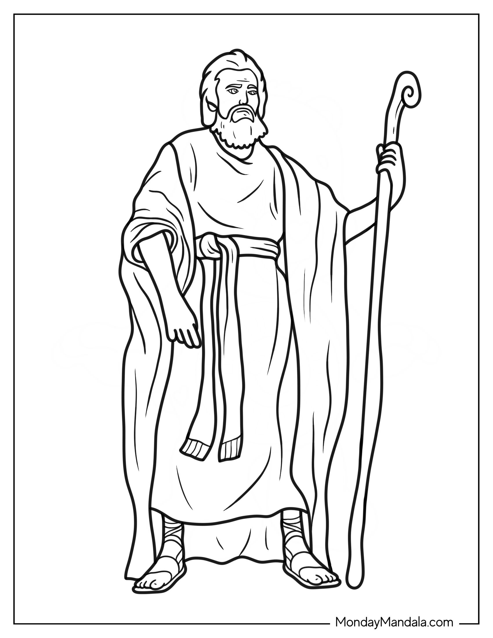 Realistic Moses Coloring Page Holding Staff