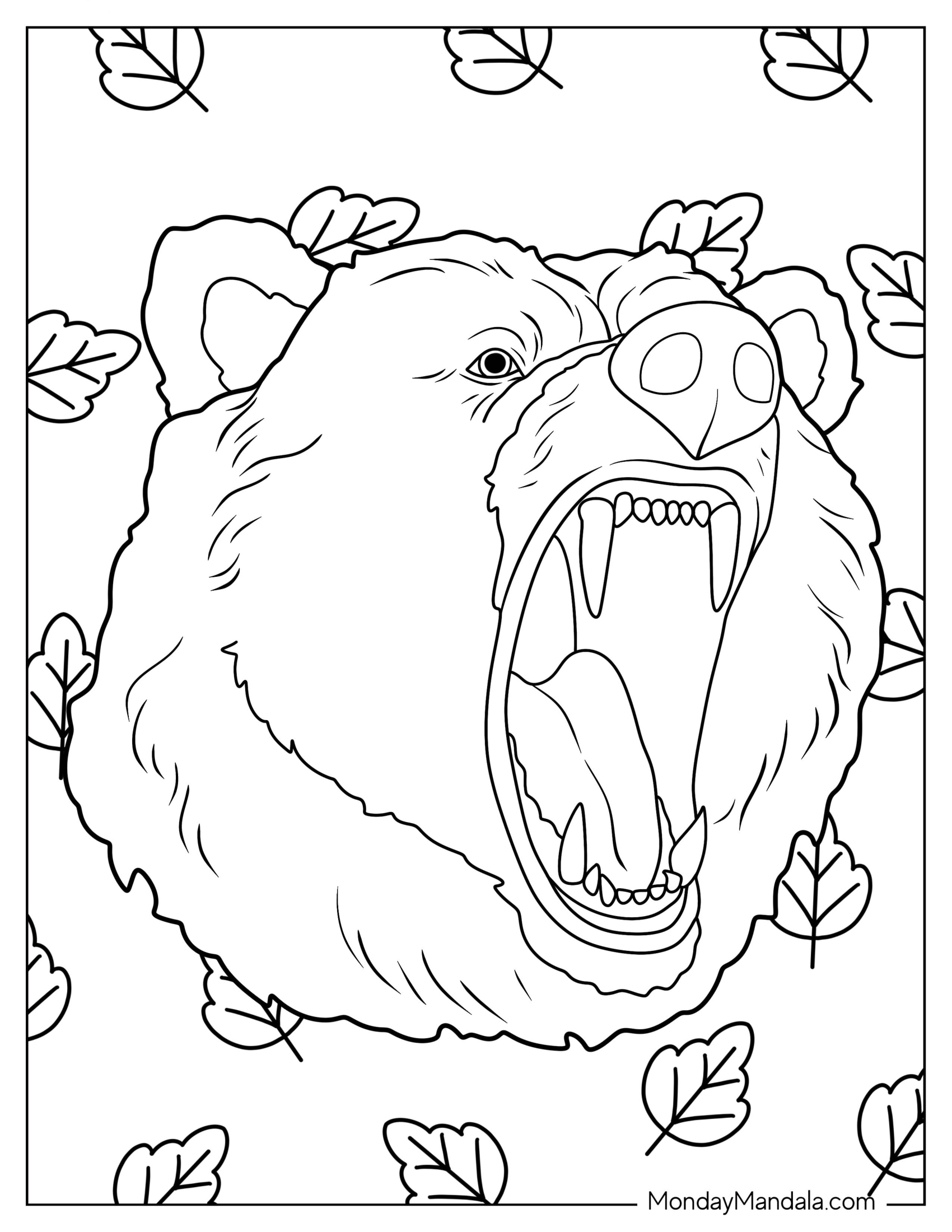 Realistic Roaring Bear Coloring Page