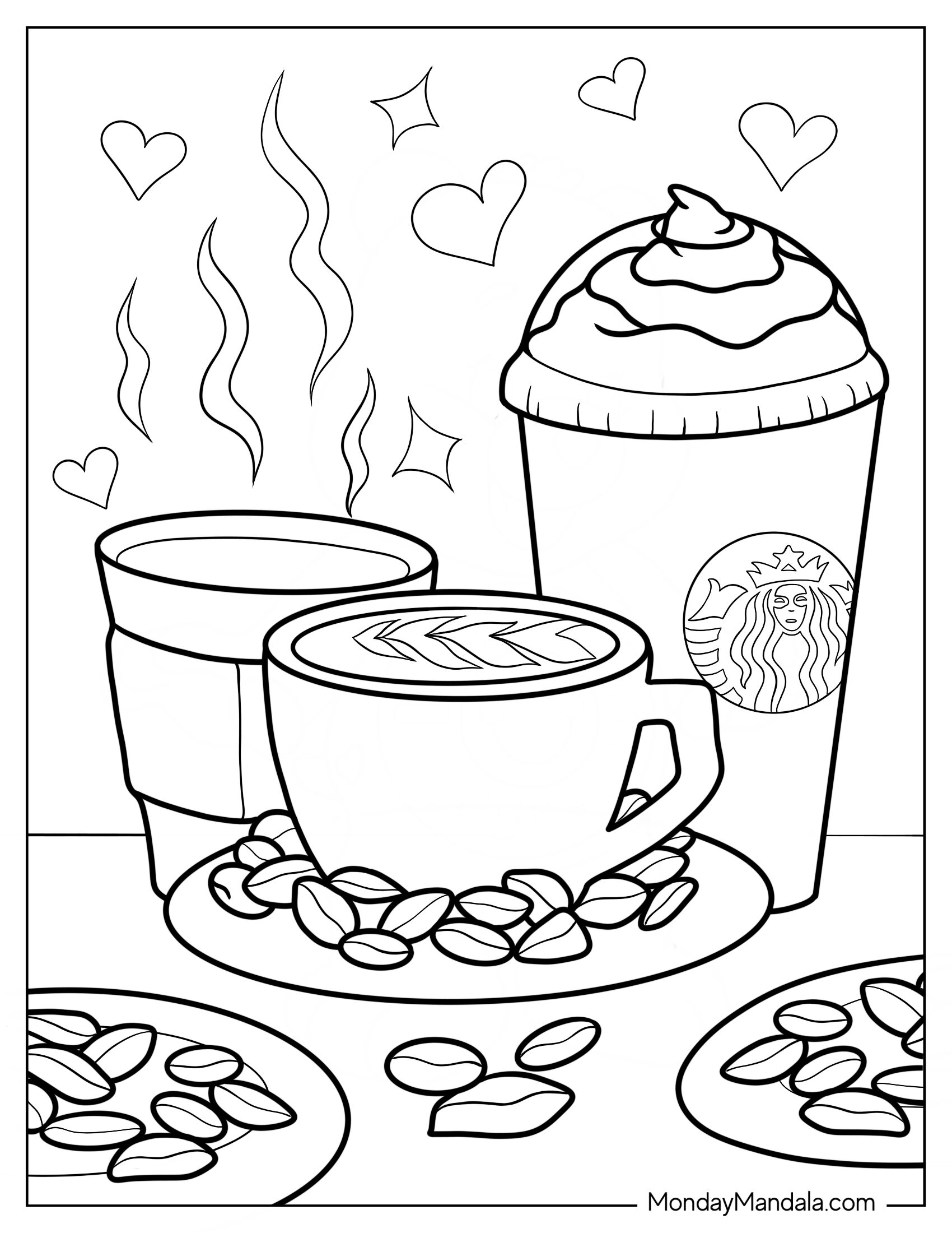 Realistic Starbucks Frappe And Hot Coffee Coloring Page