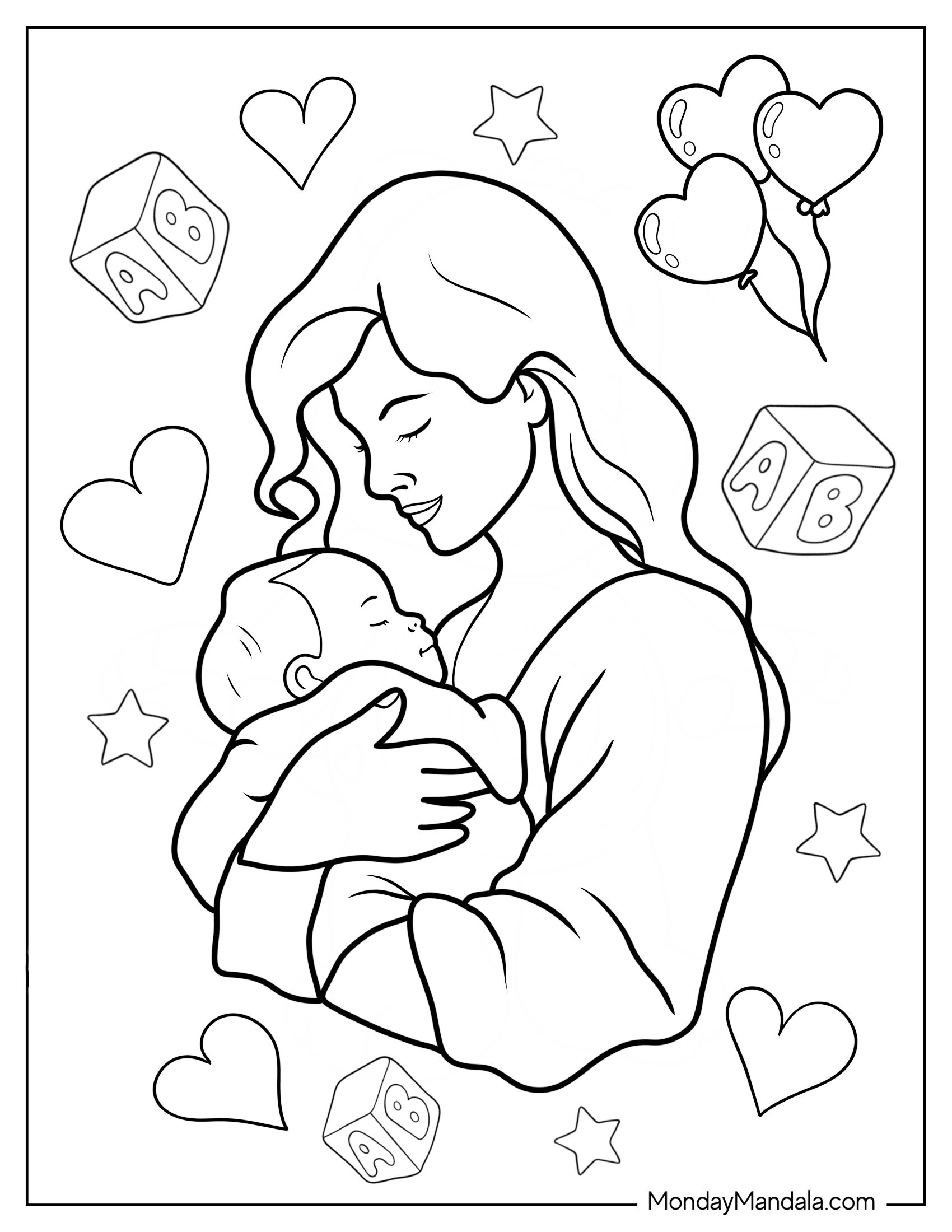 Realistic Woman Holding Newborn Baby Coloring Page