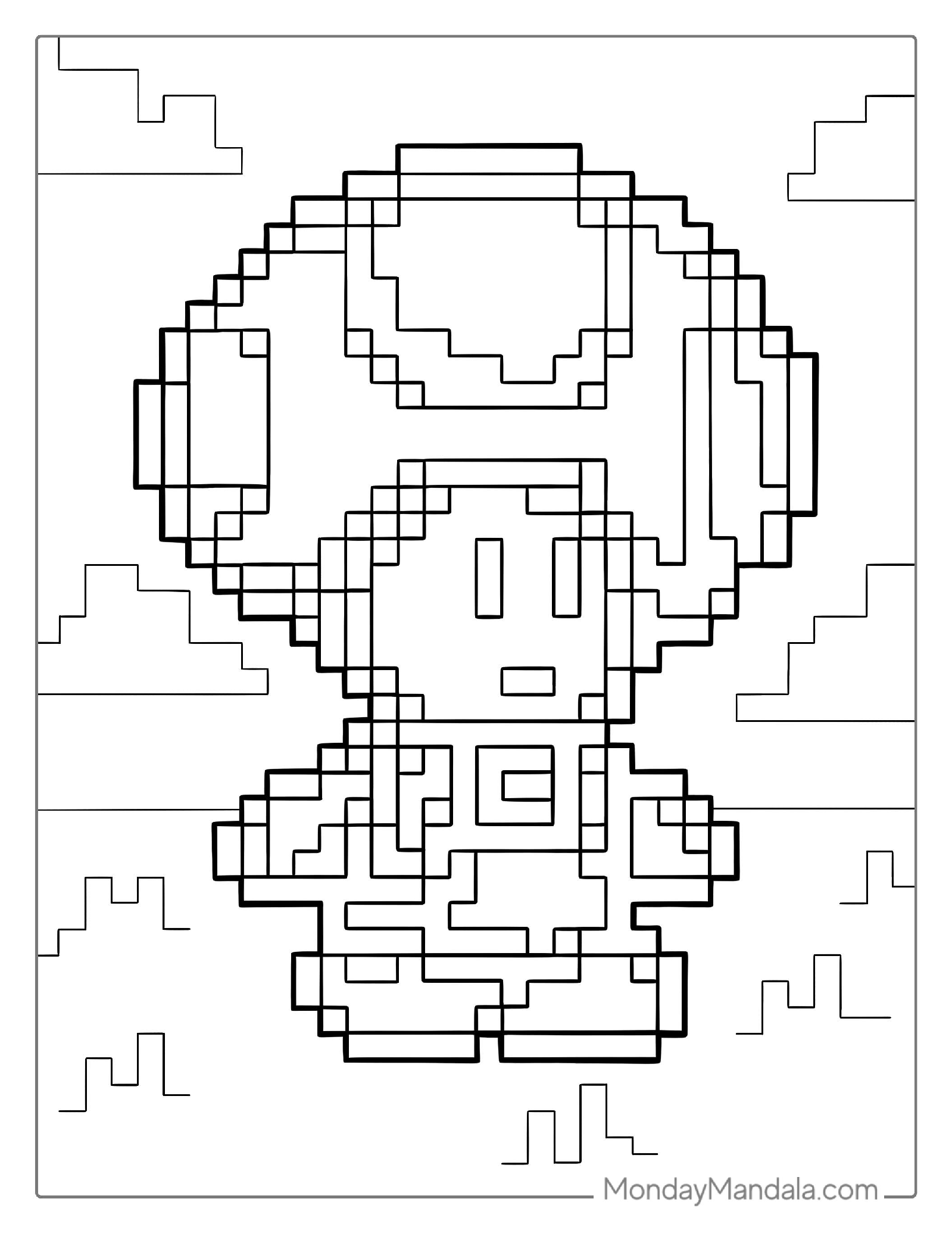 Retro Pixel Toad Art Coloring Page