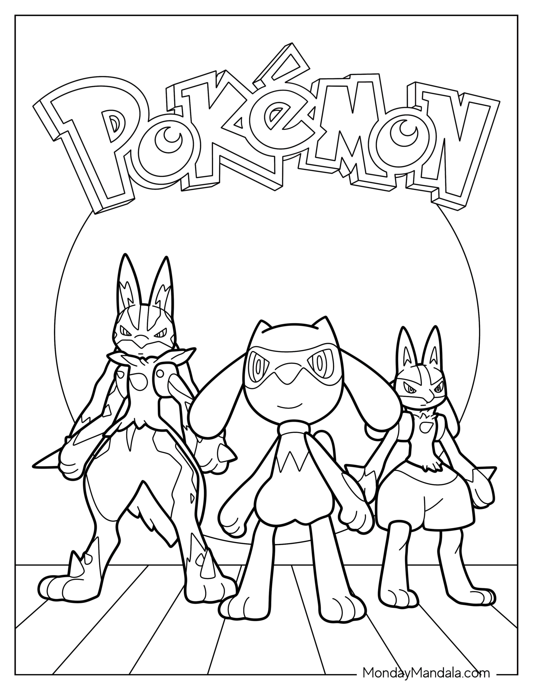 Riolu With Lucario And Mega Lucario Coloring Page