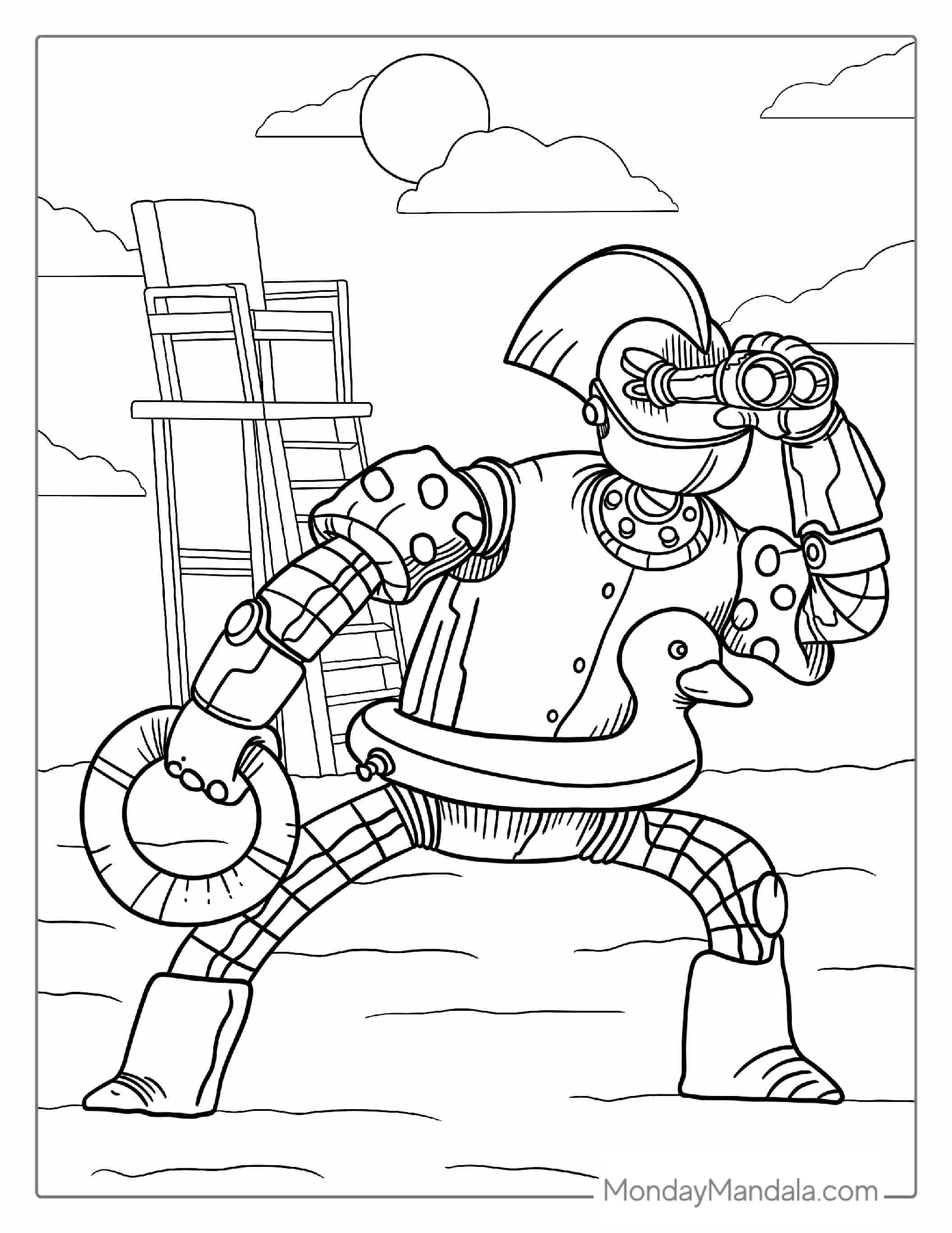 Robot Lifeguard Coloring Sheet For Kids