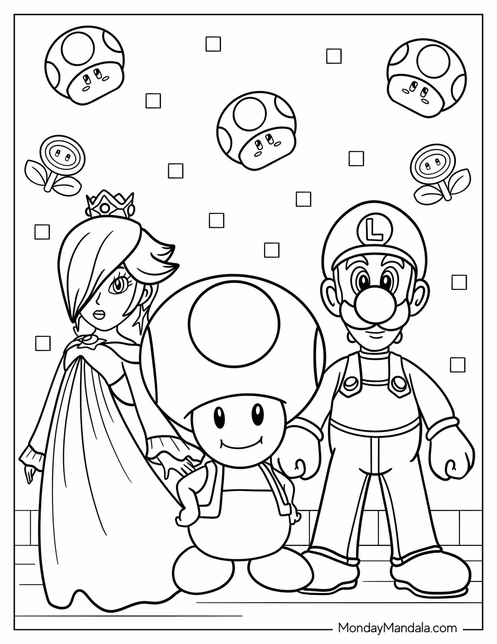 Rosalina Coloring Page With Toad And Luigi