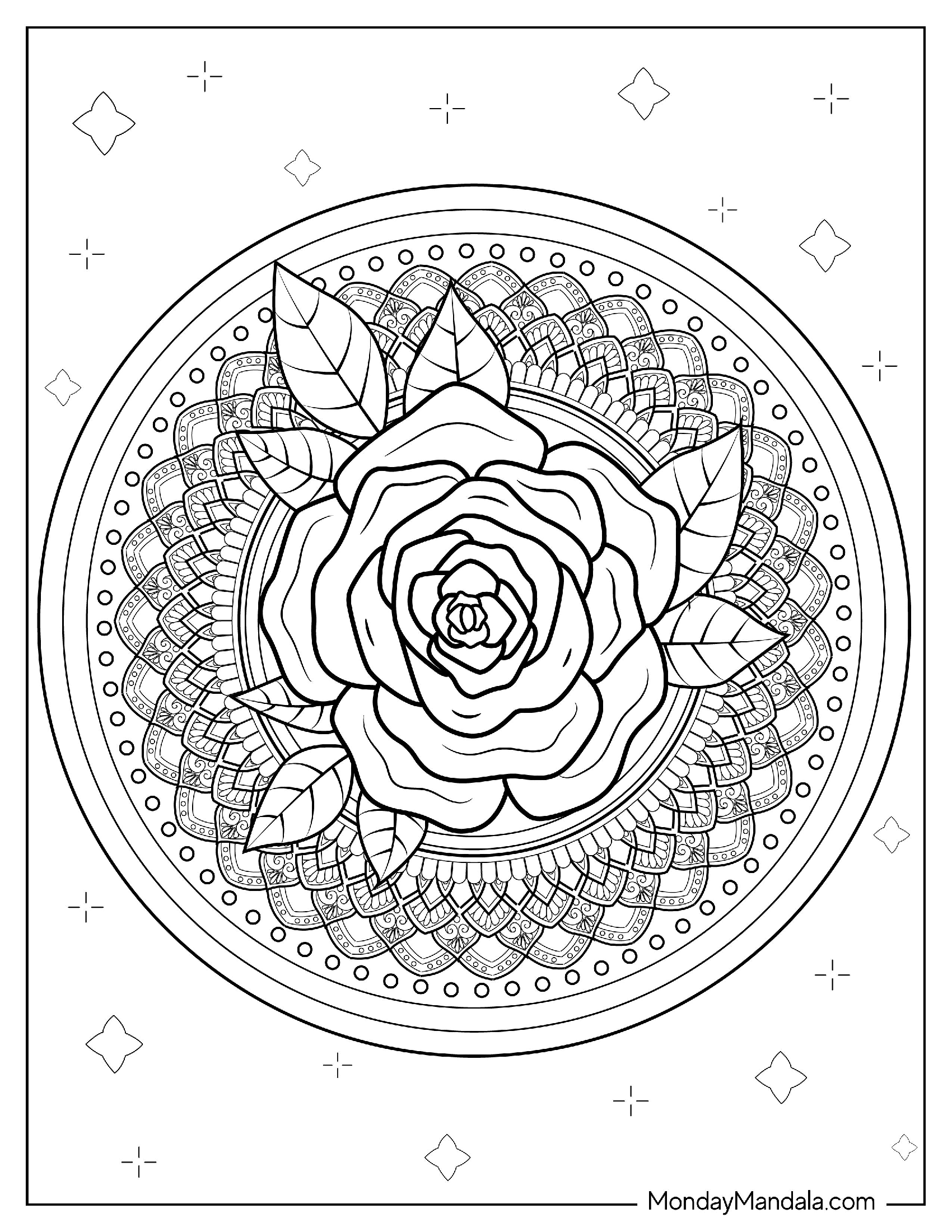 Rose Mandala Coloring Page For Adults