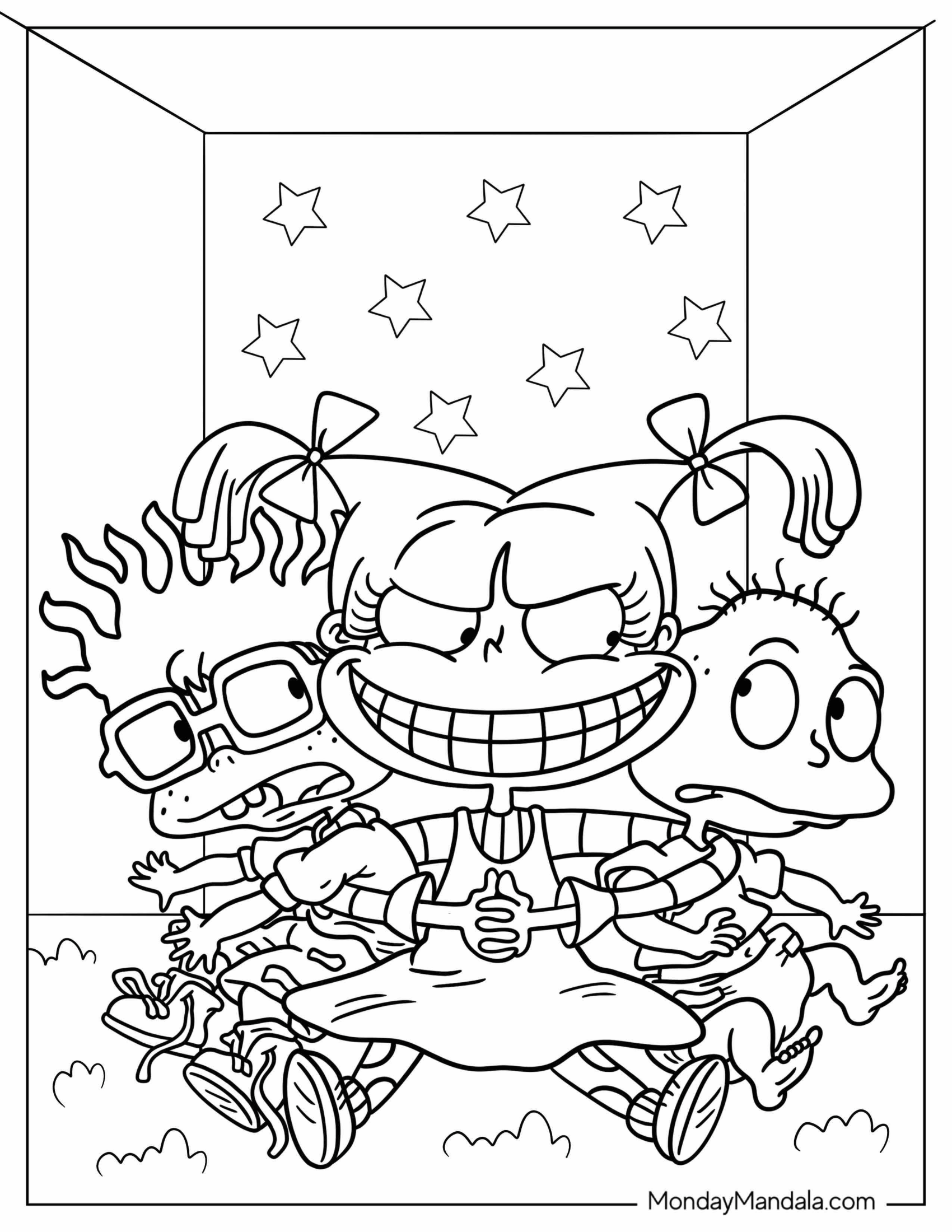 Rugrats Coloring Page Of Angelika Hugging Chuckie And Tommy