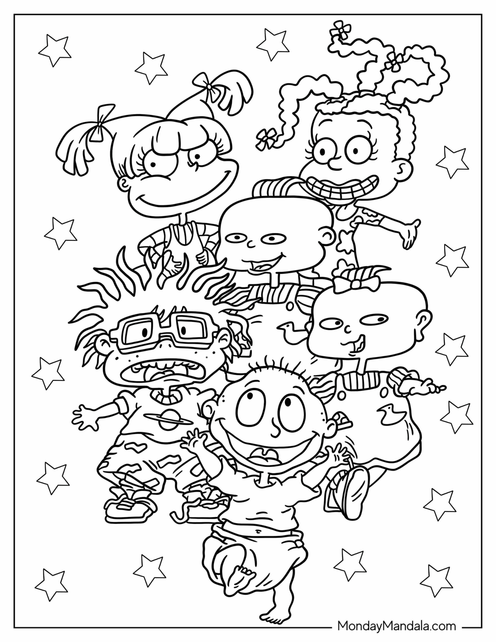 Rugrats Coloring Page Of Chuckie, Tommy, Philip, Lilian, Angelika, And Susie