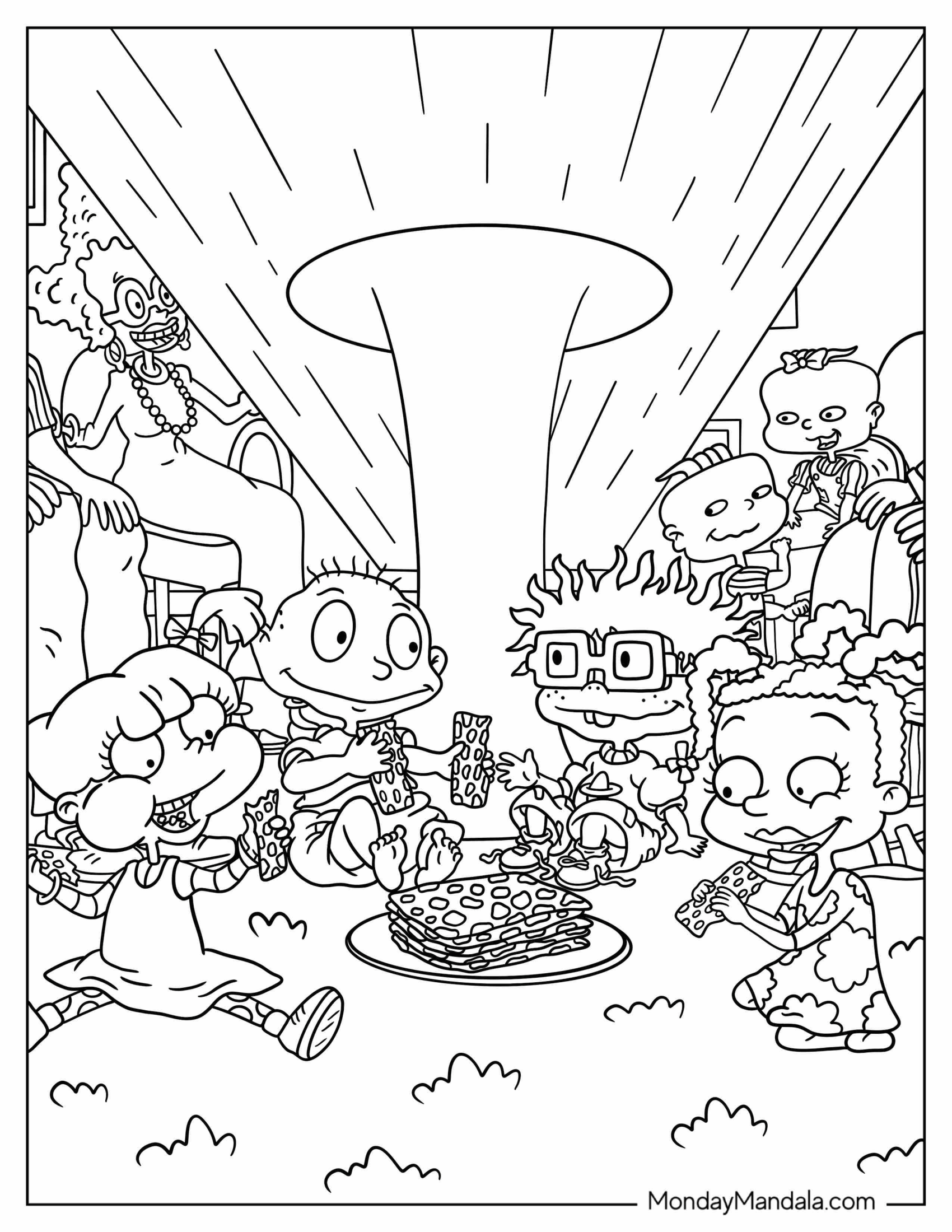 Rugrats Coloring Page Of Rugrats Tommy, Angelika, Chuckie, Susie, Lillian, And Philip In Living Room