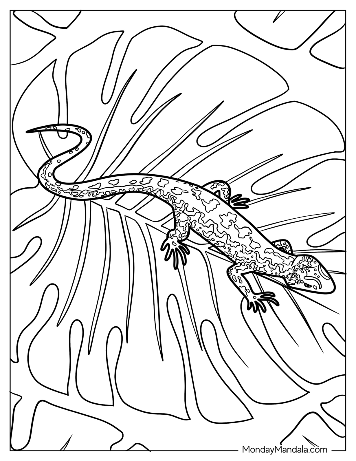 Sand Lizard Coloring Page On Leaf