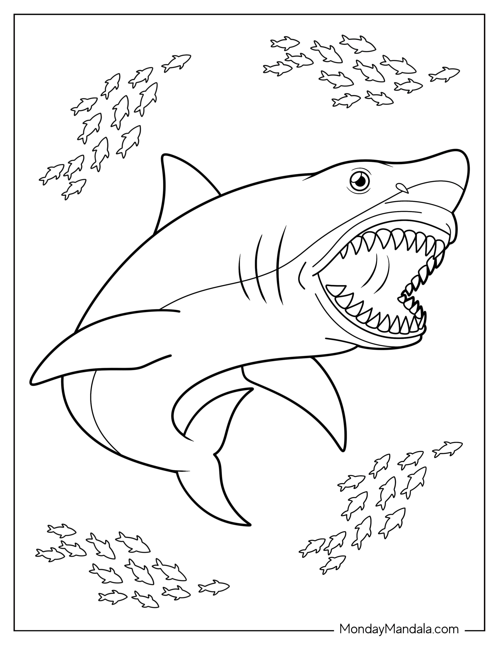 Scary Cartoon Shark Coloring Page