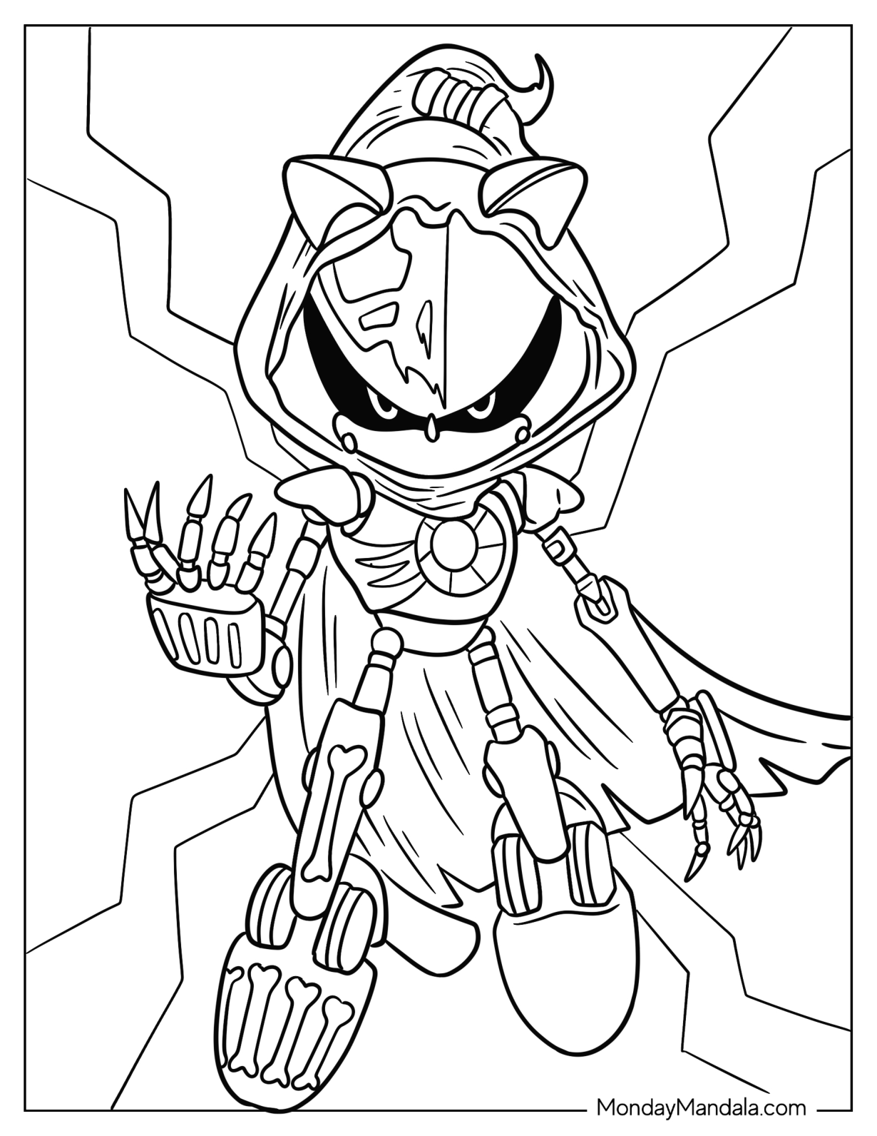 Scary Metal Sonic Coloring Page Wearing Cape