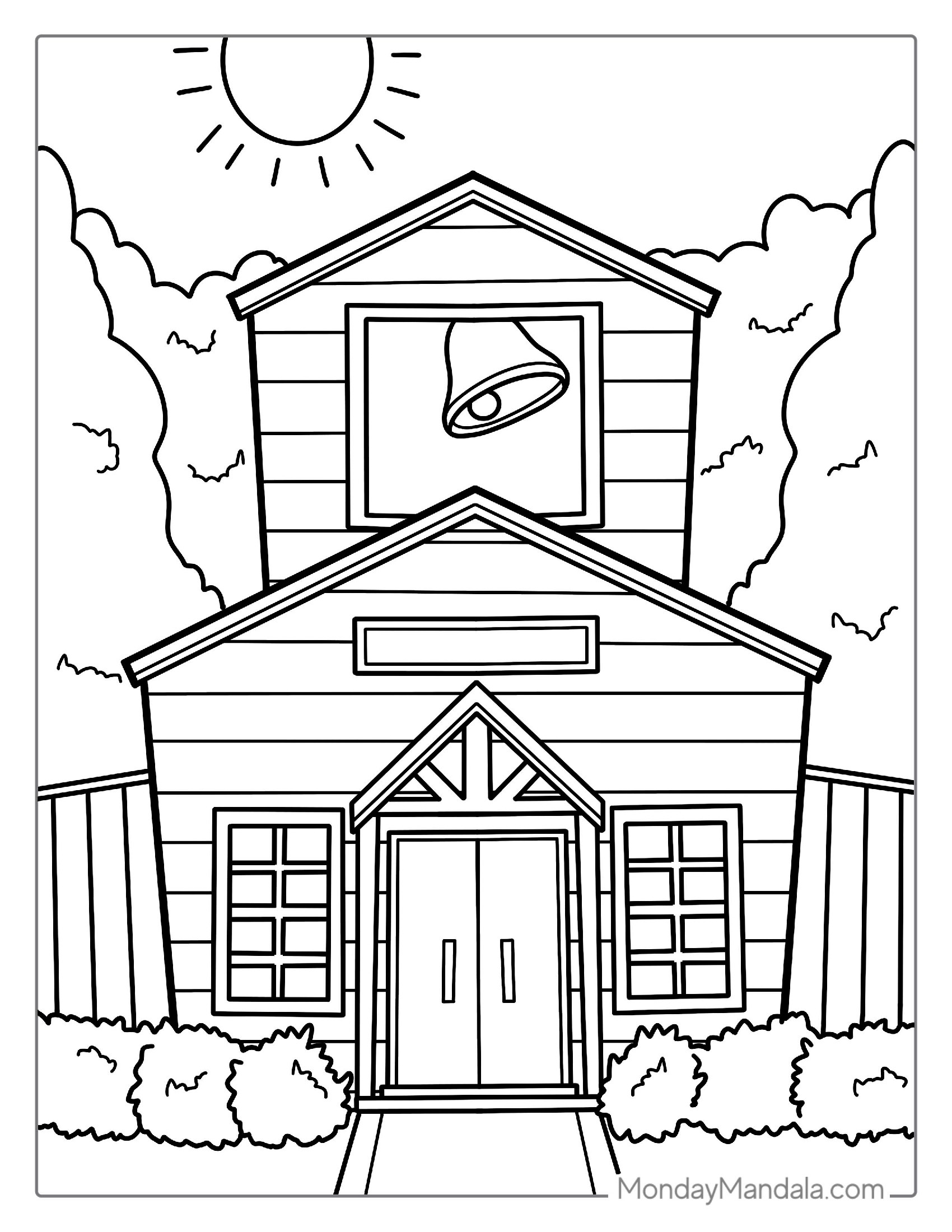 School Building Coloring Page For Kids