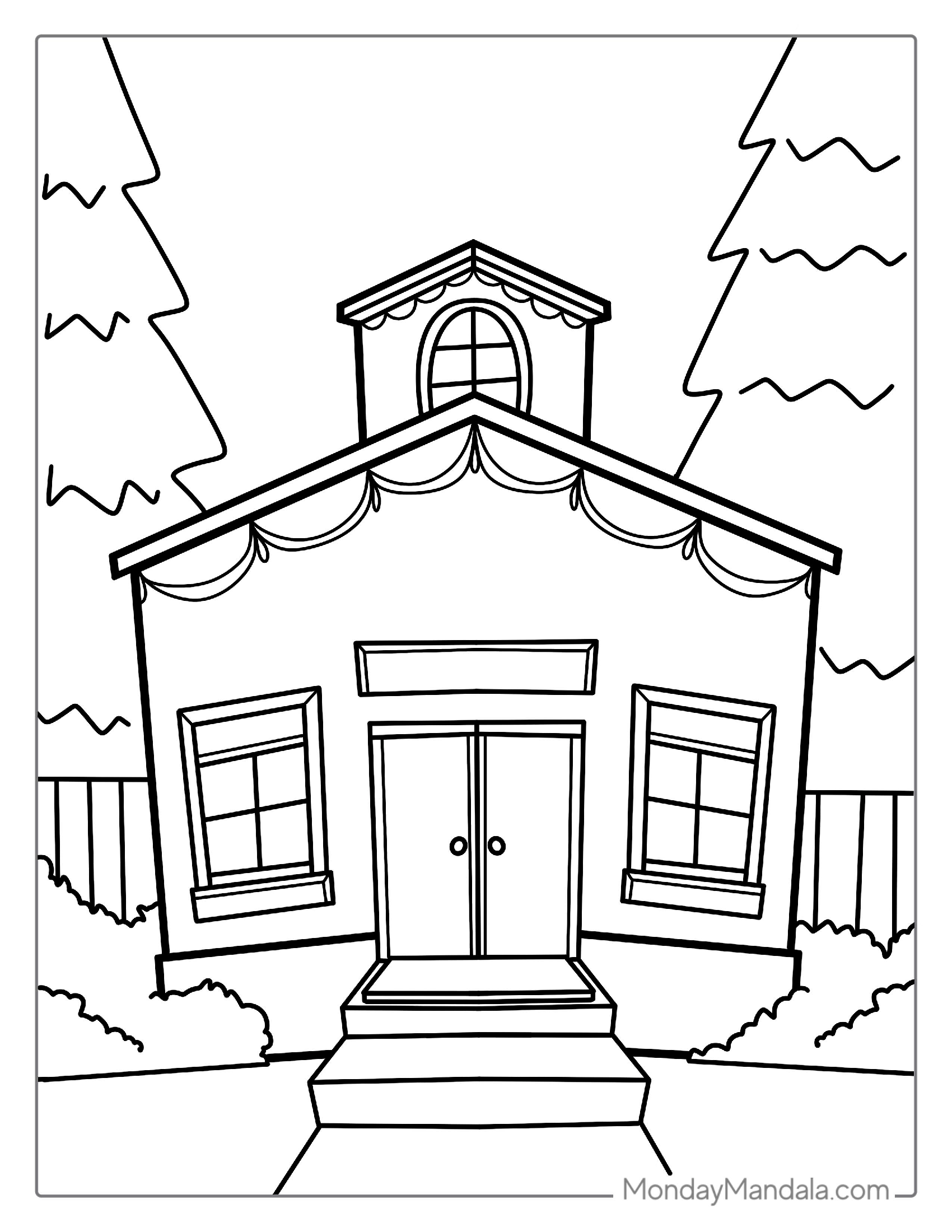 School House Coloring Page For Preschoolers