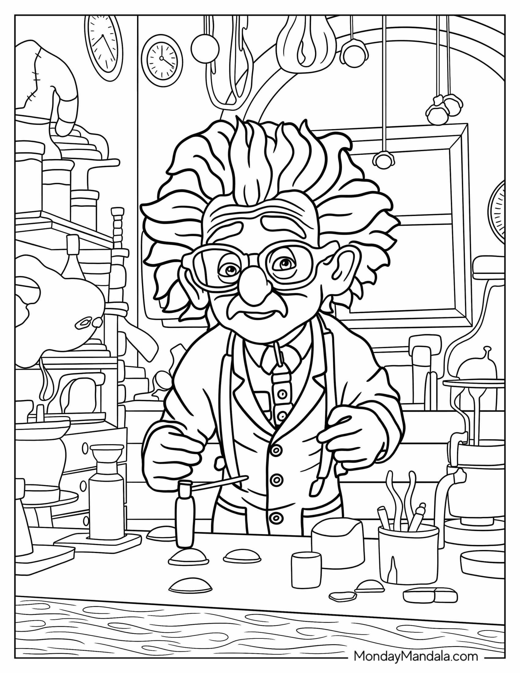 Science Coloring Page Of Albert Einstein Performing Laboratory Experiment