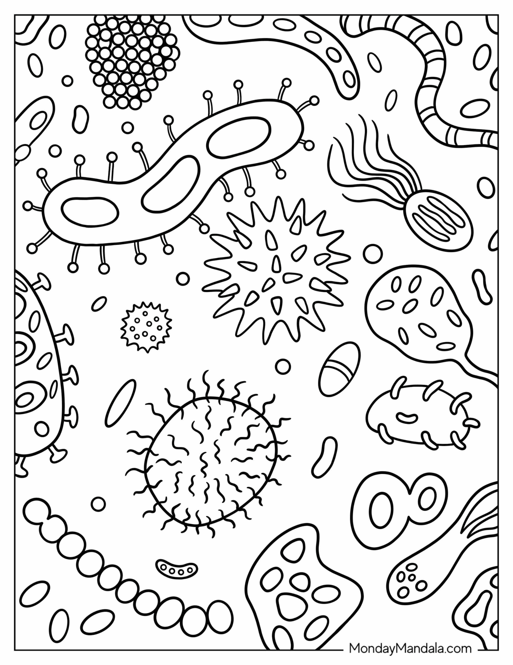 Science Coloring Page Of Microscope View Of Bacteria