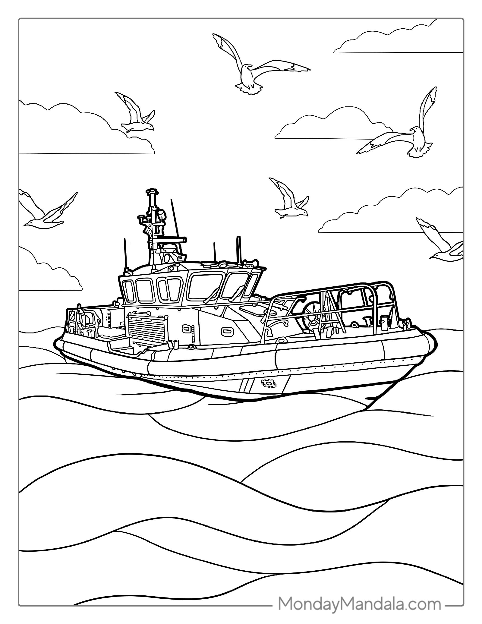 Sea Patrol Boat Coloring Page For Kids