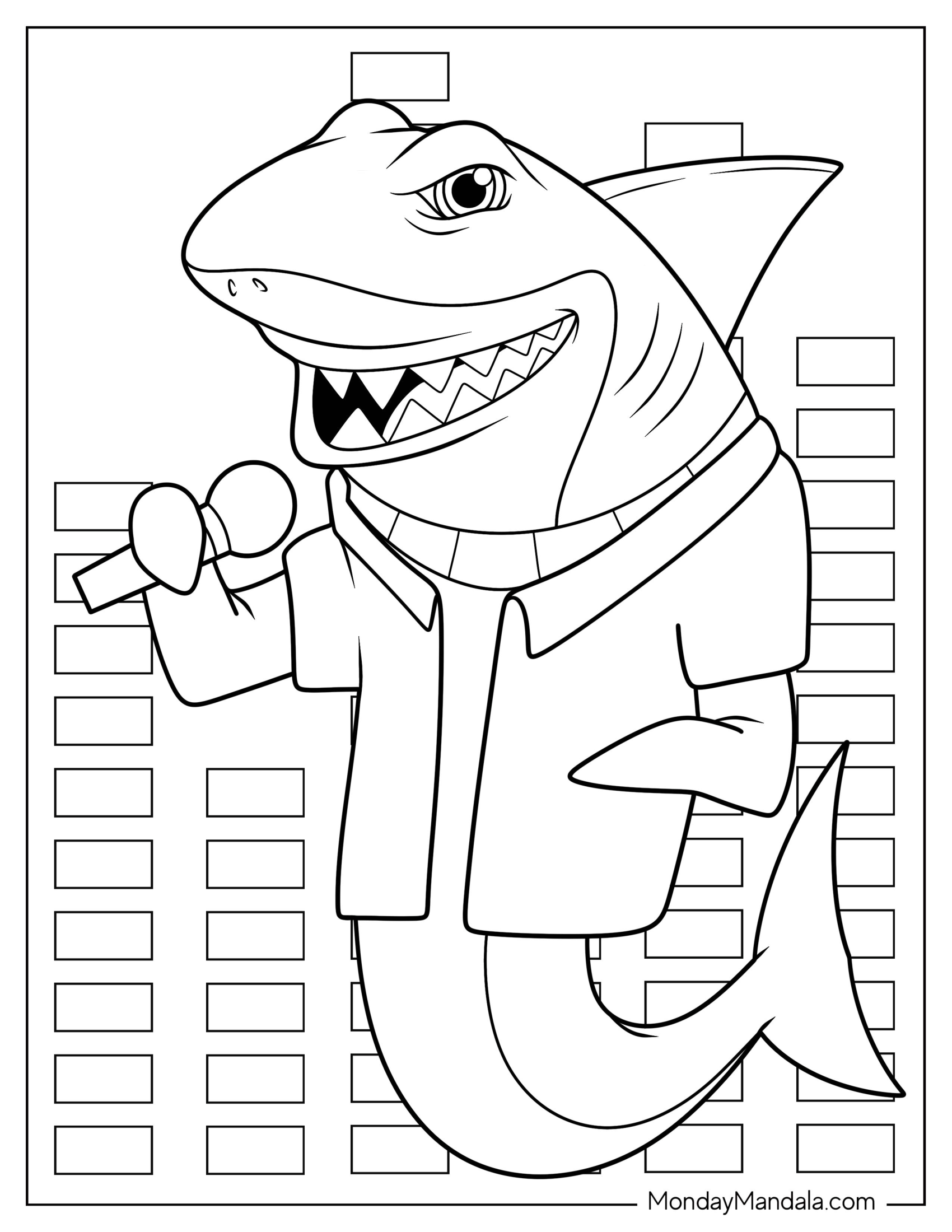 Shark Colornig Page In Shirt Singing On Microphone