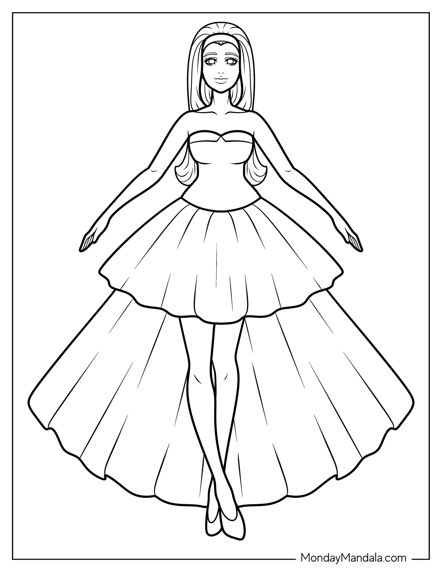 Short Tube Dress Coloring Page With Long Overskirt