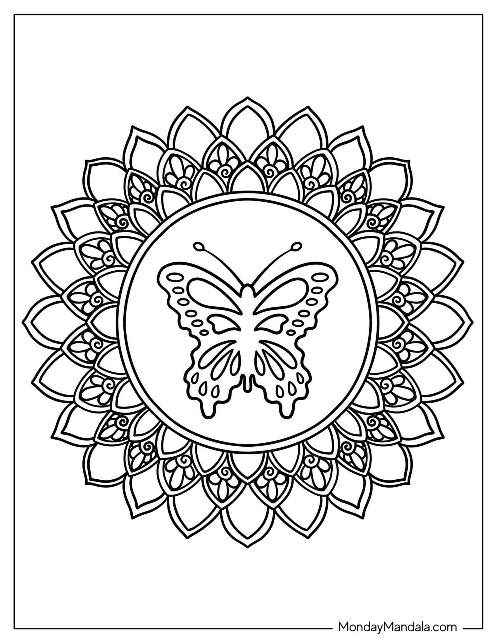 Simple Butterfly Mandala Coloring Page