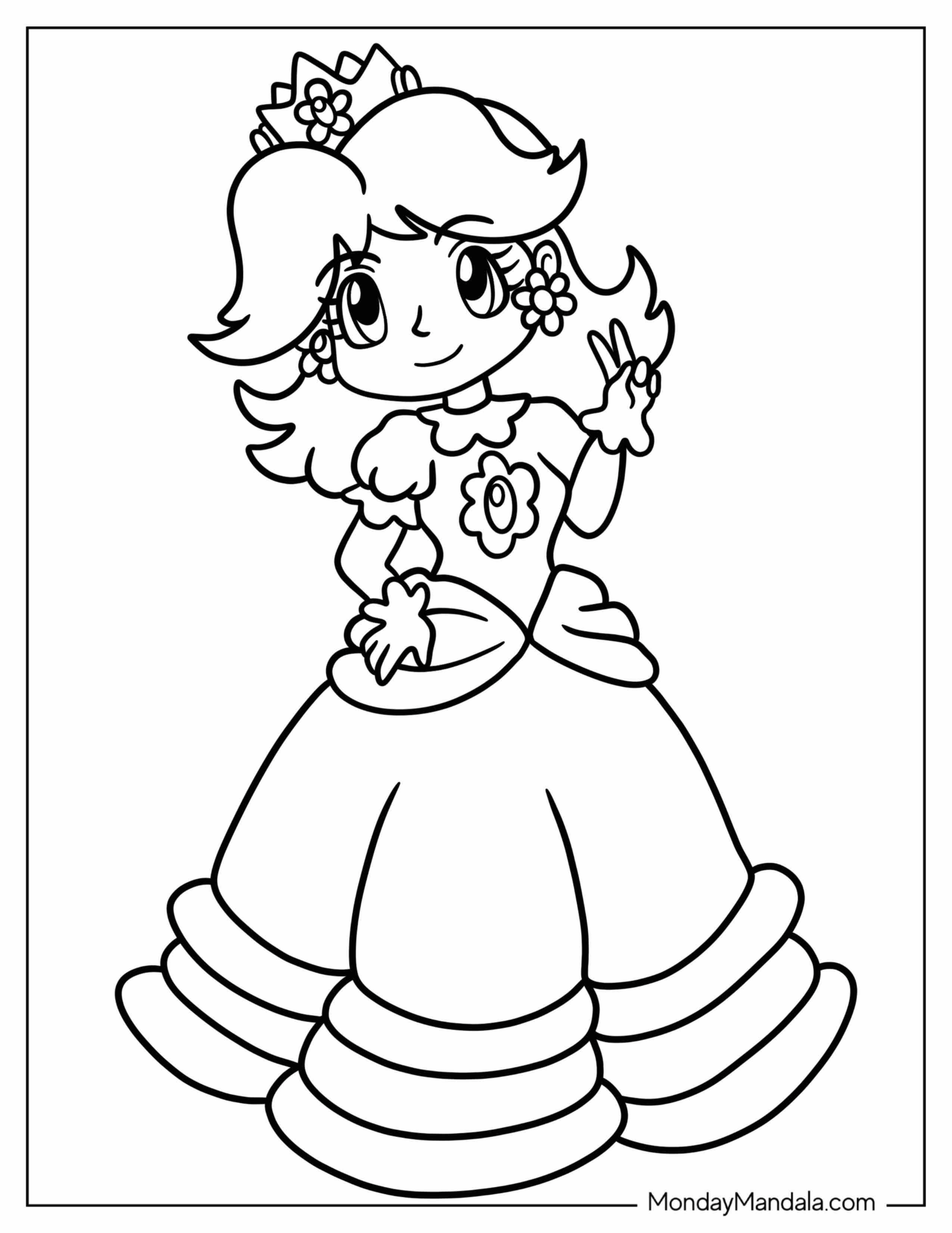 Simple Cartoon Princess Daisy Coloring Page For Kids