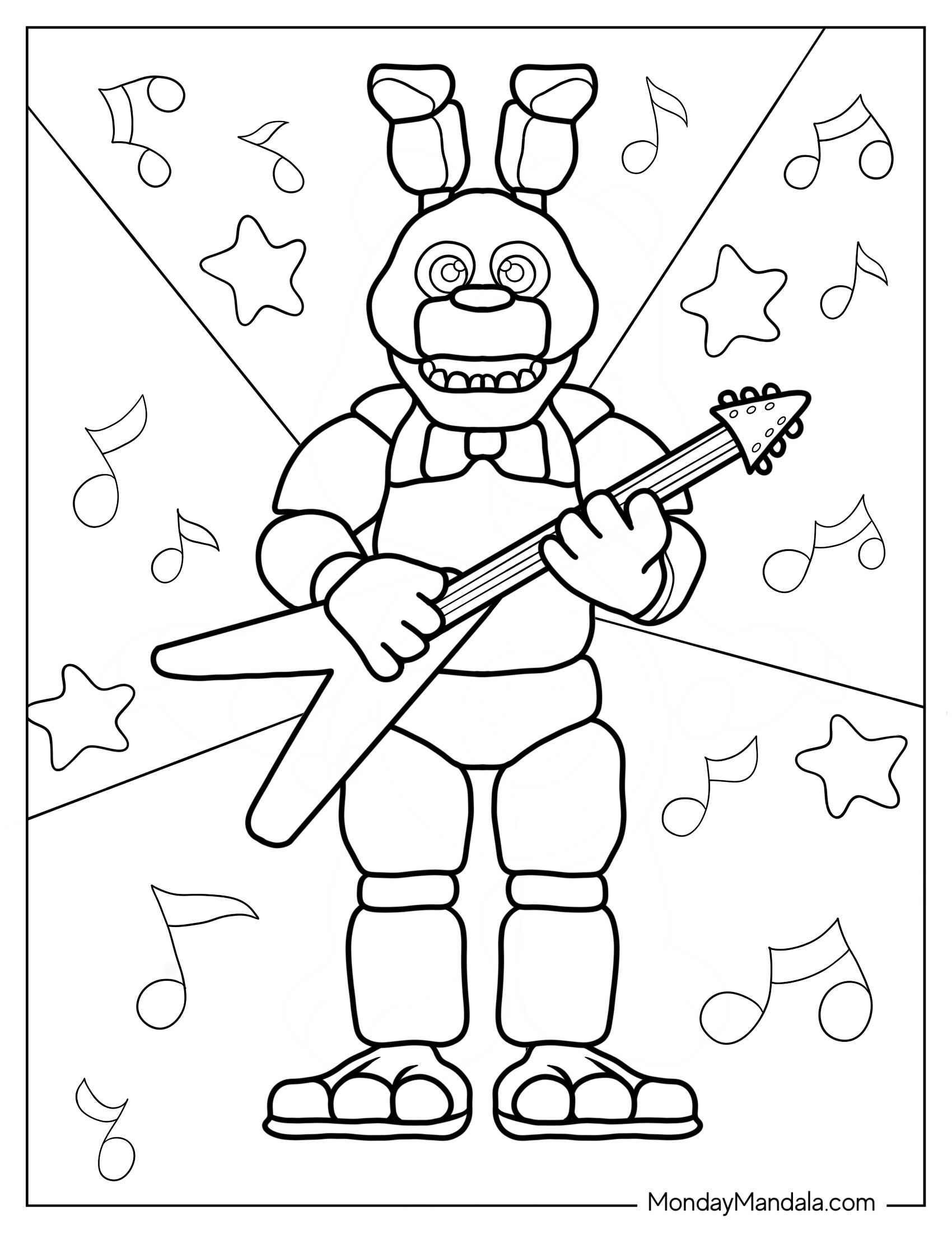 Simple Five Nights At Freddy's Coloring Page Bonnie Playing Guitar