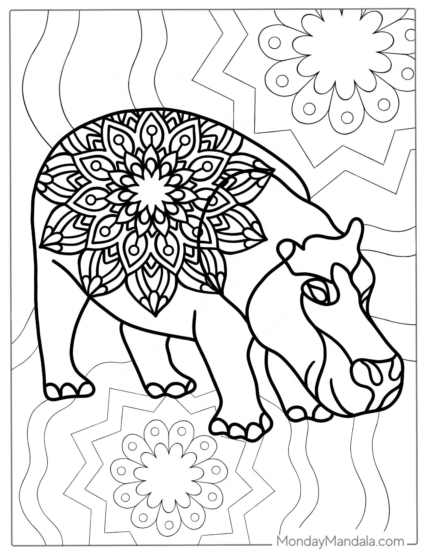 Simple Hippo Mandala Coloring Sheet