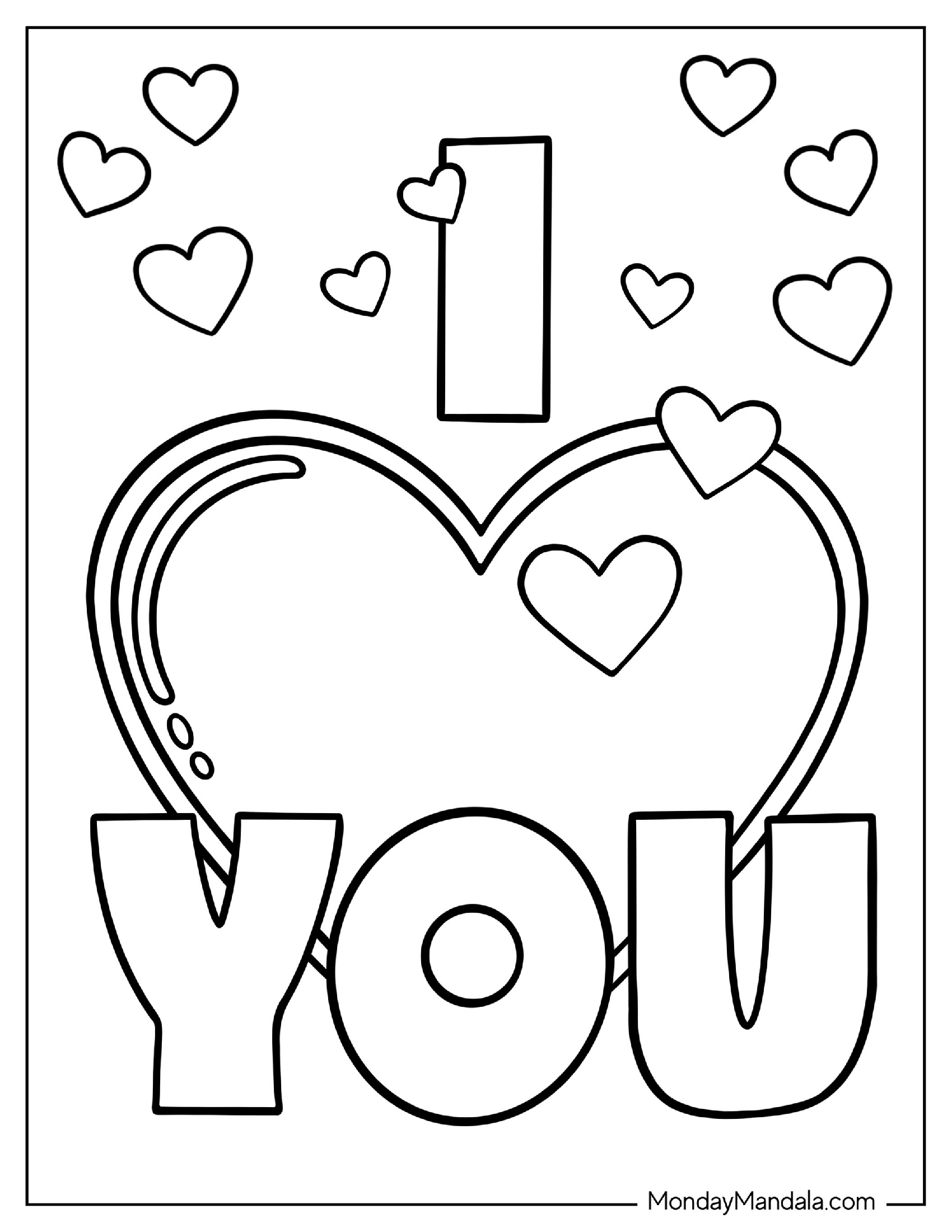 Simple I Love You Coloring Sheet For Preschoolers