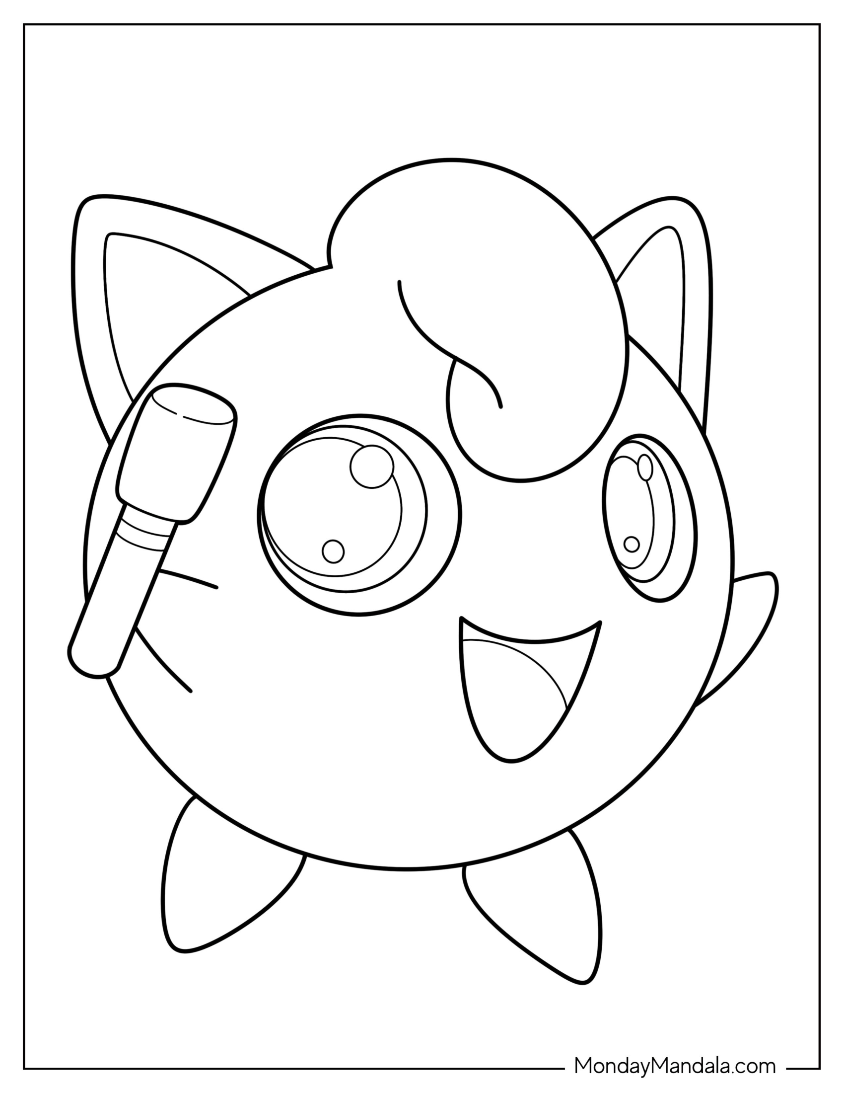 Simple Jigglypuff Coloring Page Outline For Kids