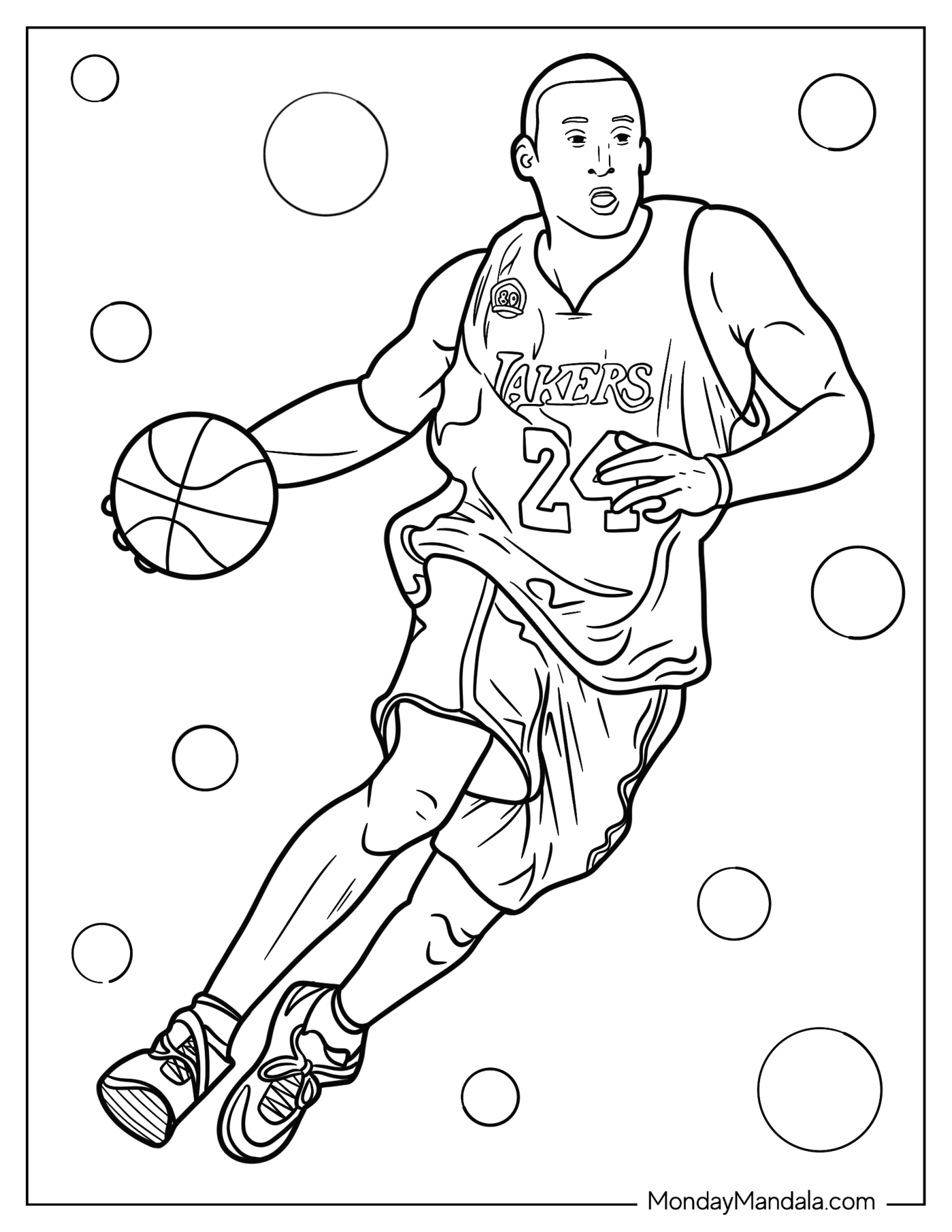 Simple Kobe Bryant Coloring Page Playing Basketball For Kids