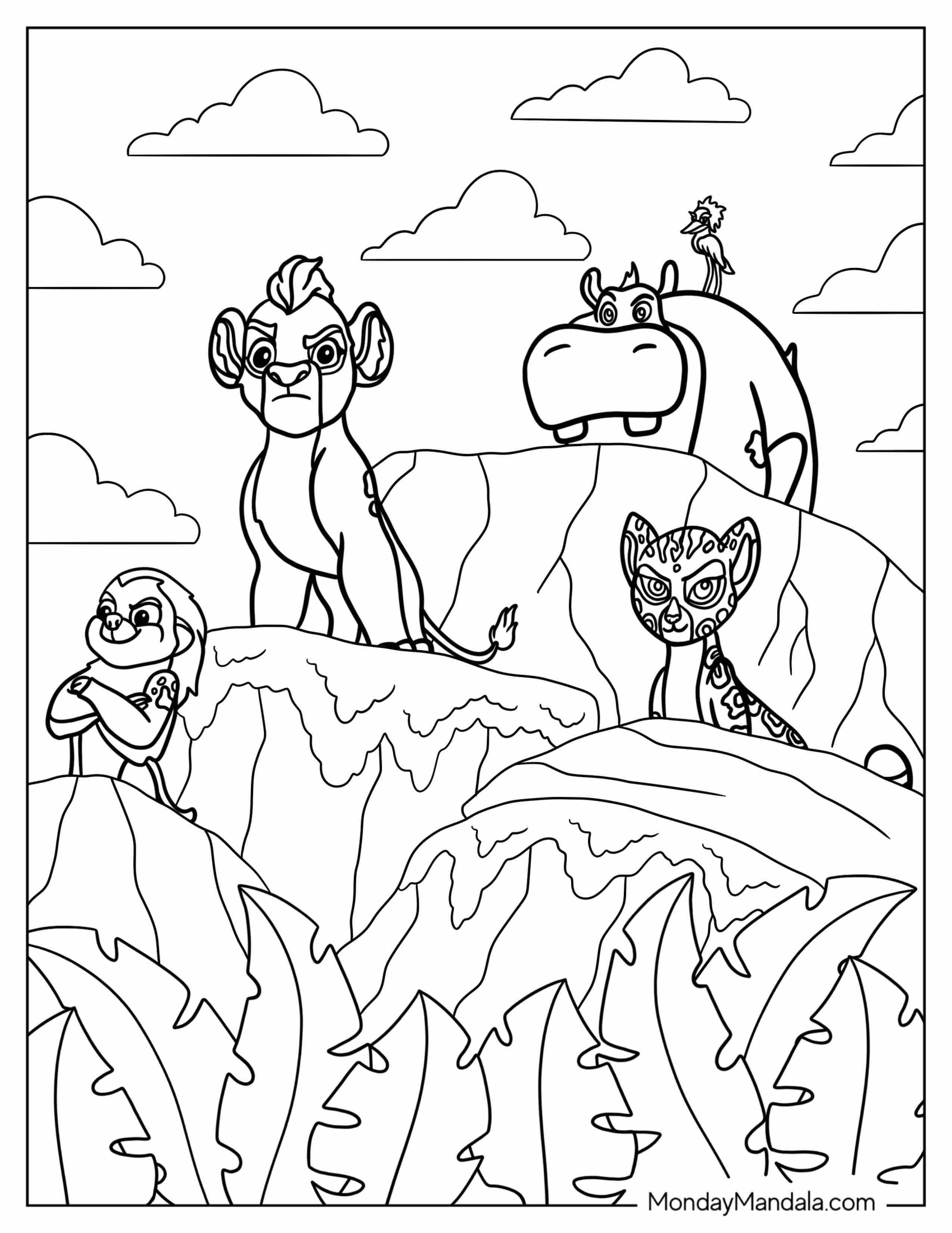 Simple Lion Guards Standing On Rocks Coloring Page