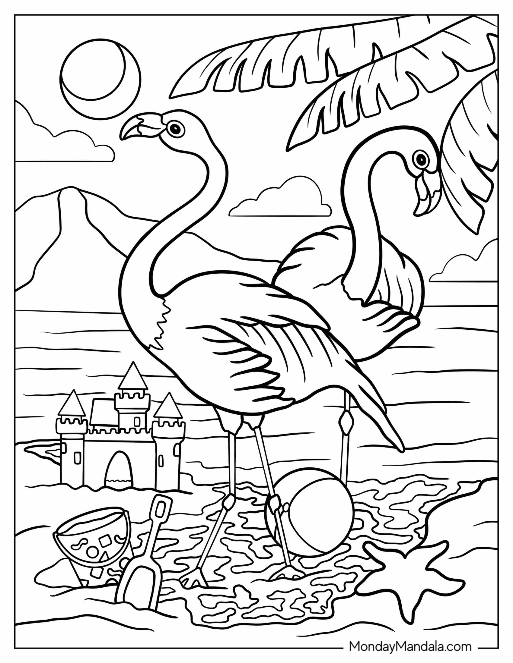 Simple Lisa Frank Coloring Page of Flamingos On Island