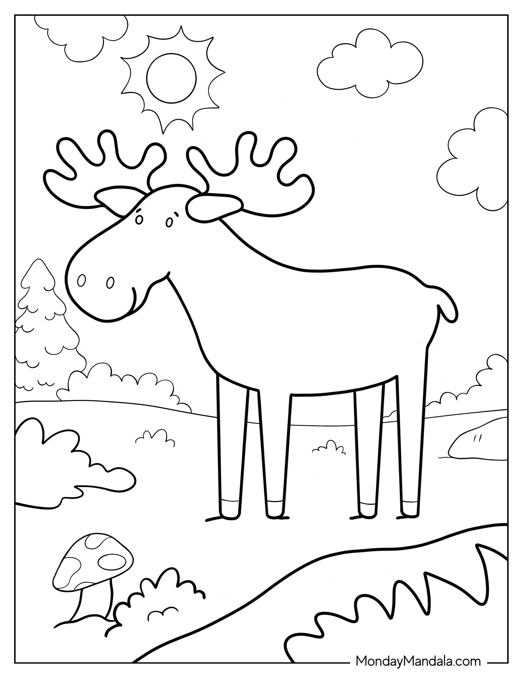 Simple Moose Coloring Page Outline For Preschoolers